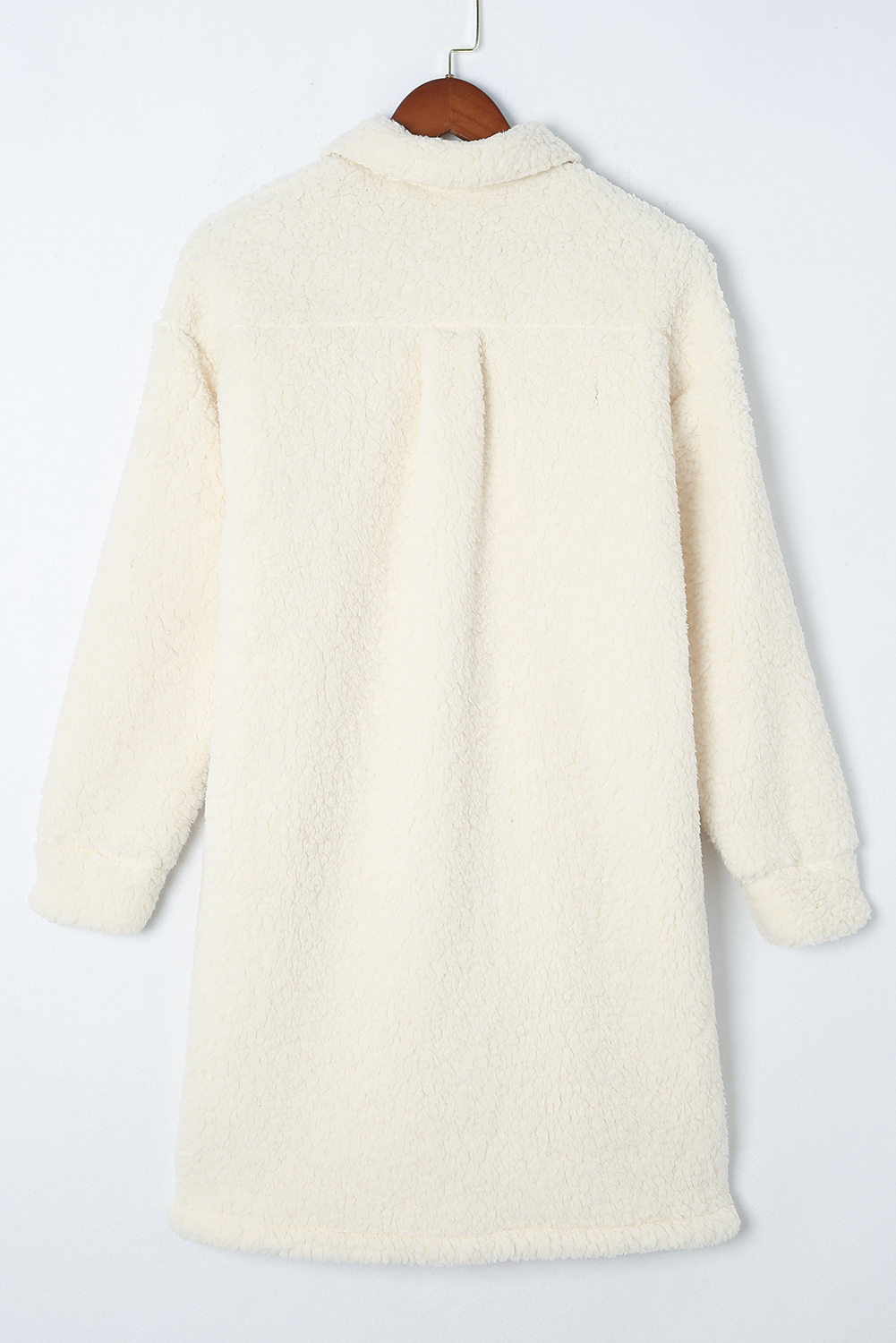 Beige Contrast Flap Pocket Single Breasted Teddy Coat - loveforevers