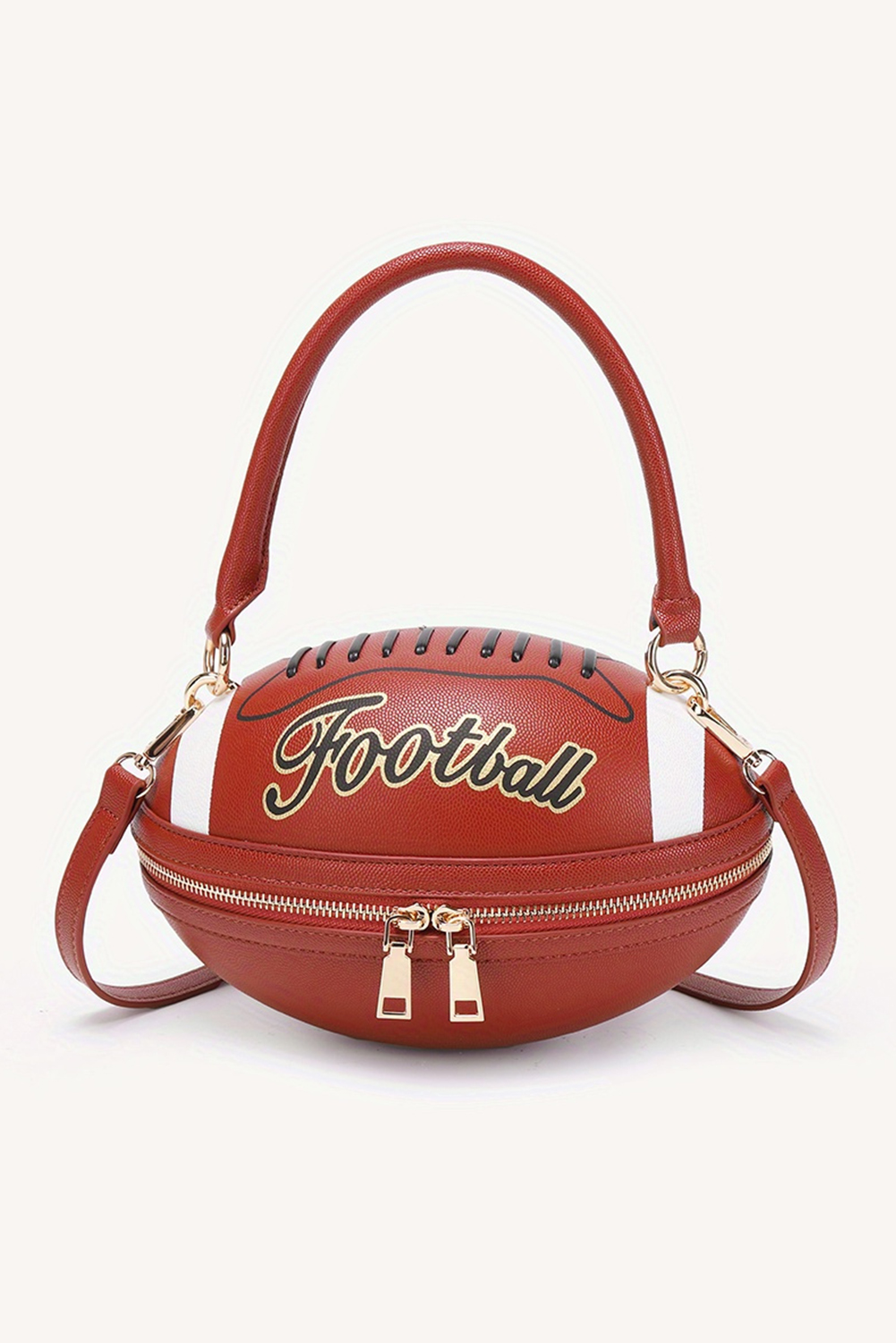 Chestnut Faux Leather Football Spherical Hand Bag - loveforevers