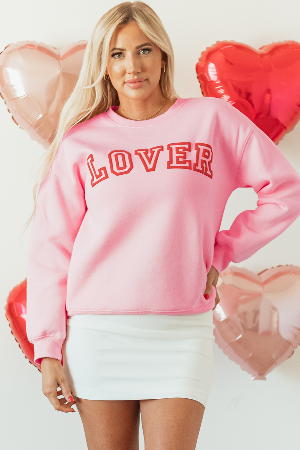 Pink LOVER Puff Print Drop Shoulder Pullover Sweatshirt - loveforevers