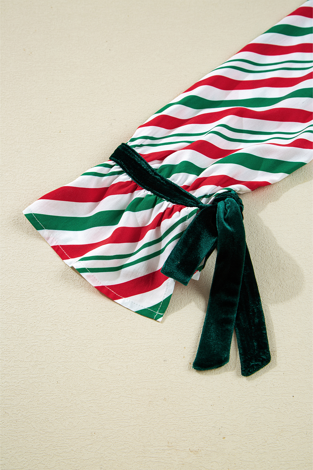 Green Stripe Contrast Velvet Ribbon Knot Christmas 2pcs Pajama Set - loveforevers