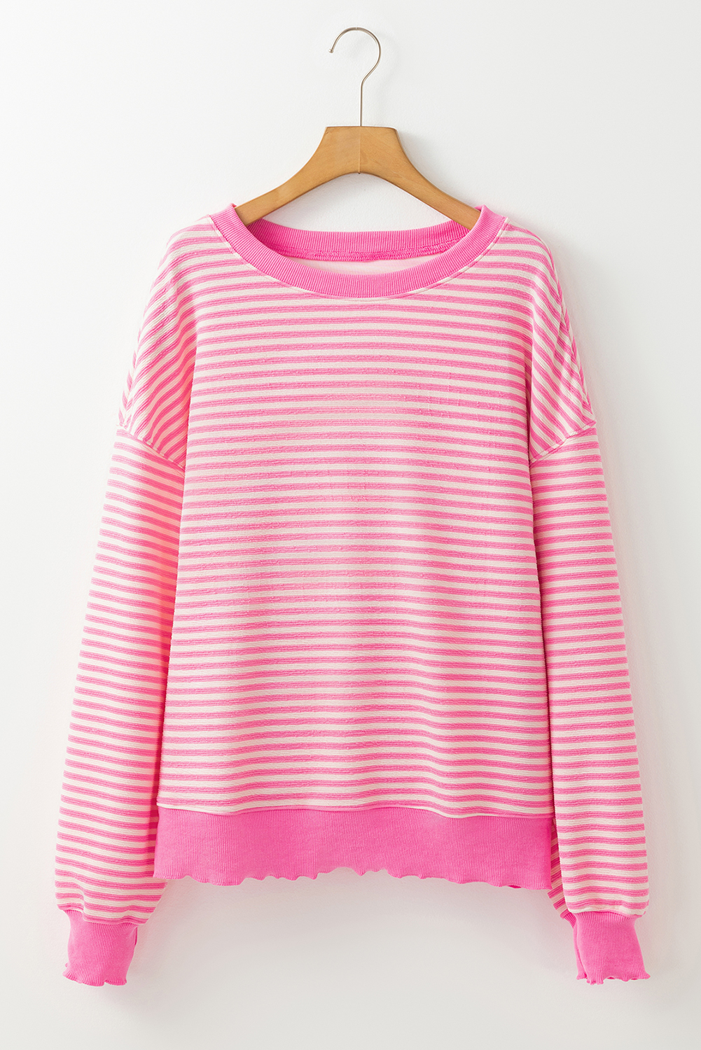 Pink Stripe Loose Drop Shoulder Long Sleeve Top - loveforevers