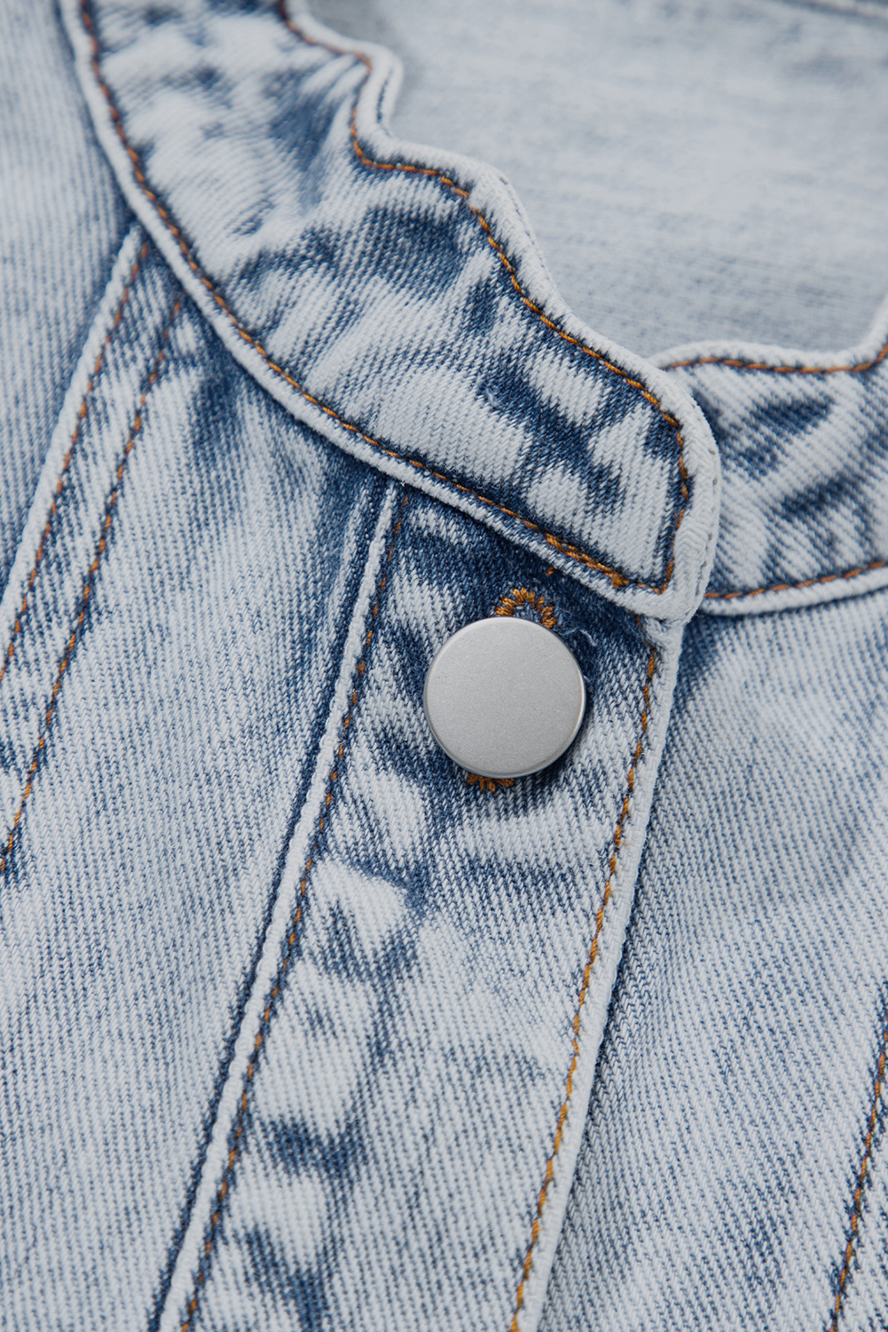 Beau Blue Scalloped Trim Patch Pocket Button Front Denim Vest - loveforevers