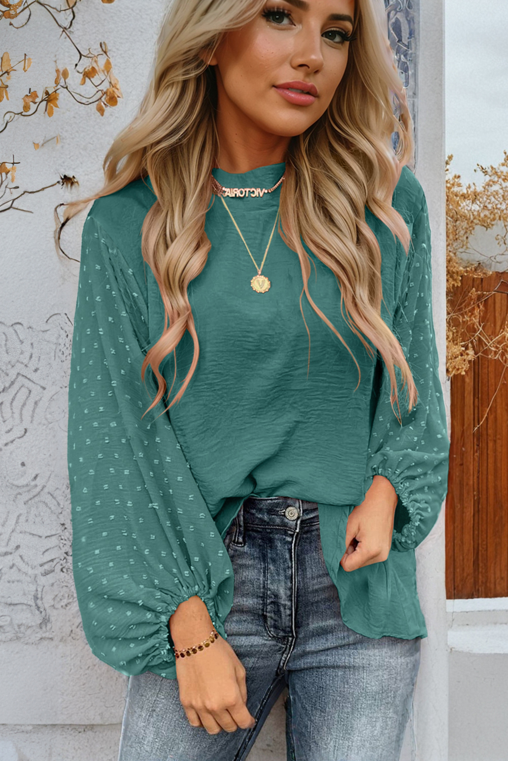 Skobeloff Swiss Dot Balloon Sleeve Loose Blouse - loveforevers