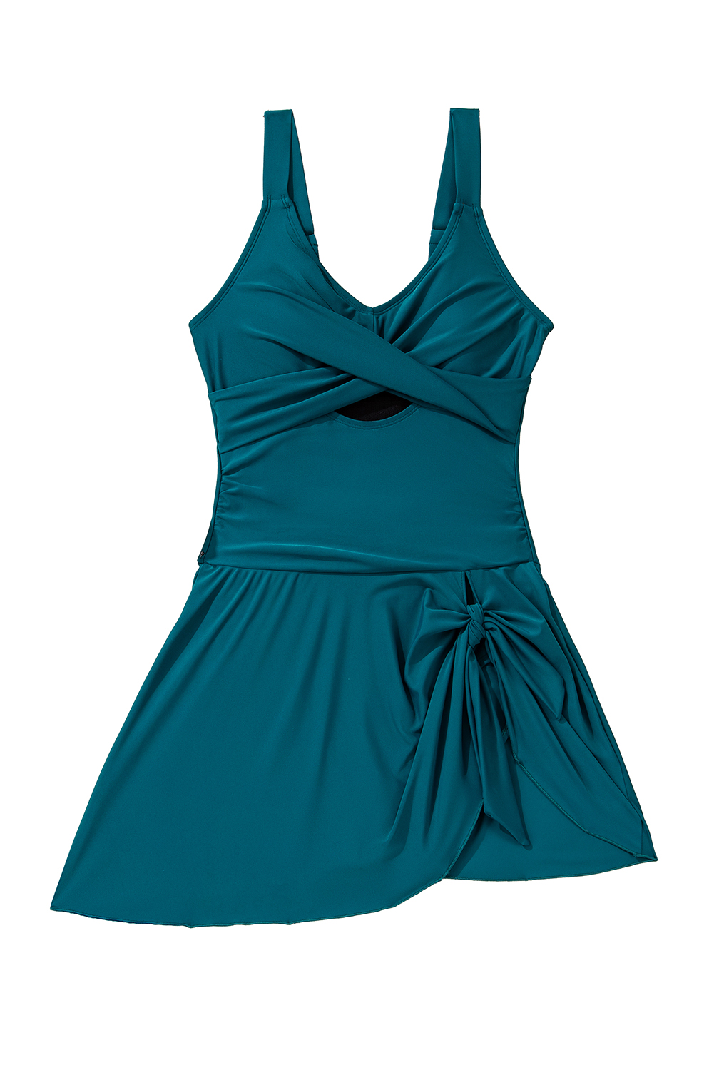 Sea Green Adjustable Straps Cutout Ruched Knot Slit One Piece Swim Dress - loveforevers