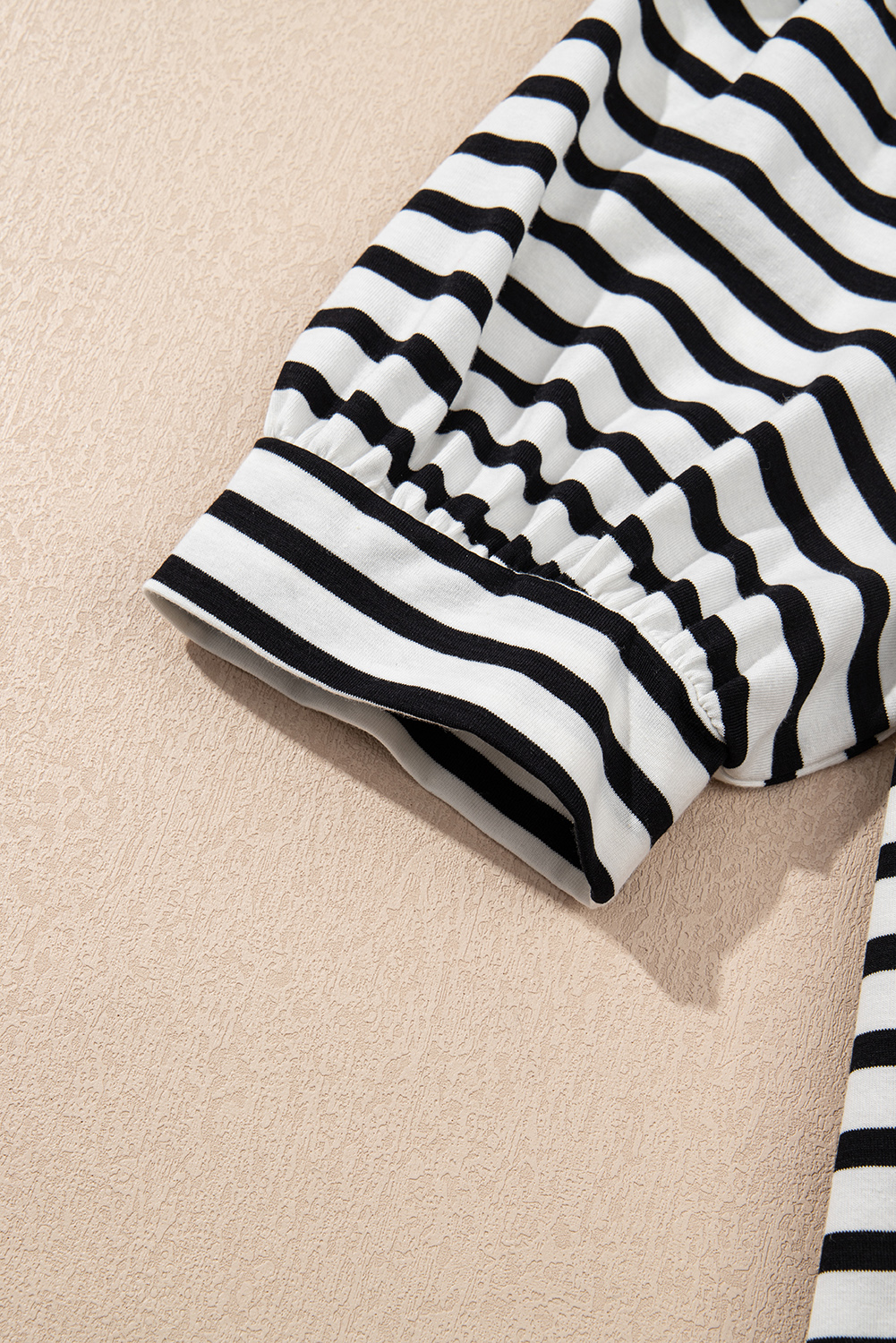 Black Stripe Contrast V Neck Collared Puff Sleeve T Shirt Mini Dress with Pockets - loveforevers