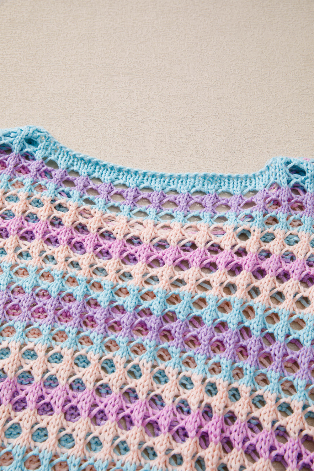 Purple Multi Stripe Open Knit Sweater Beach Cover Up - loveforevers