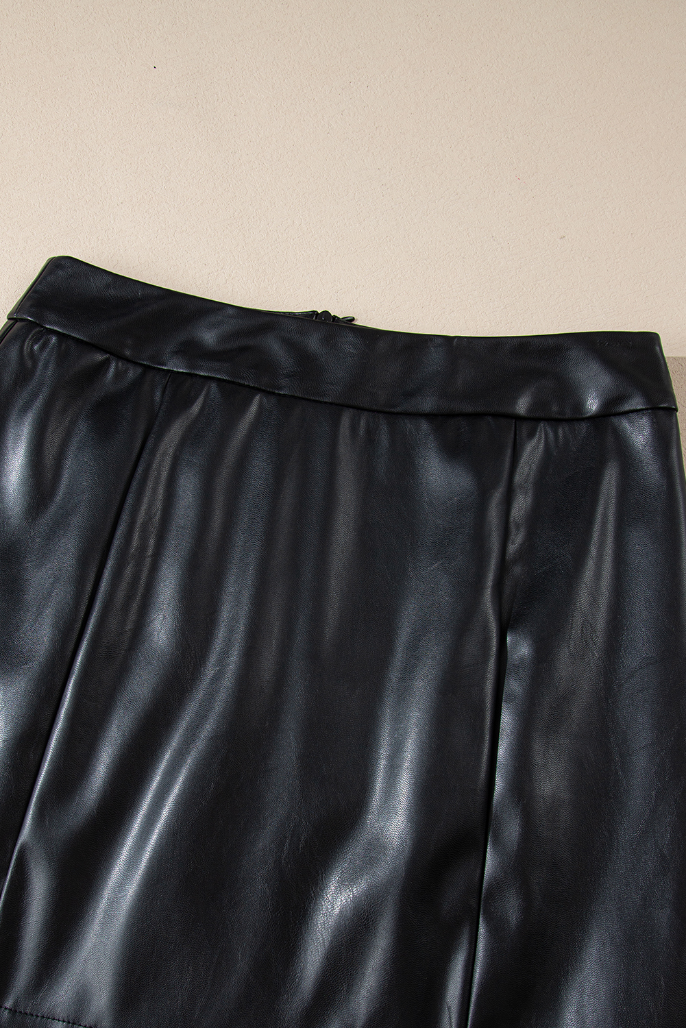 Black PU Leather Side Slits Slim Fit High Waist Mini Skirt - loveforevers