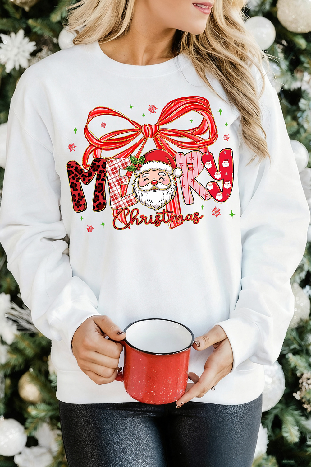 White Cute Merry Christmas Graphic Holiday Sweatshirt - loveforevers
