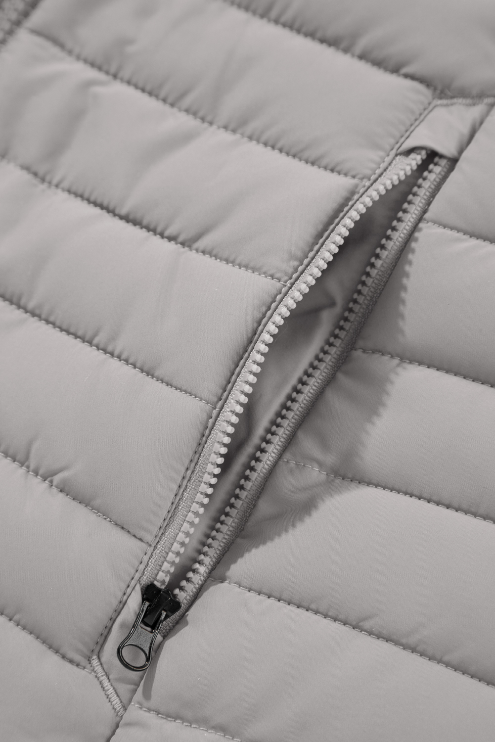 Silvery Plush Collared Quilted Zipped Puffer Vest - loveforevers