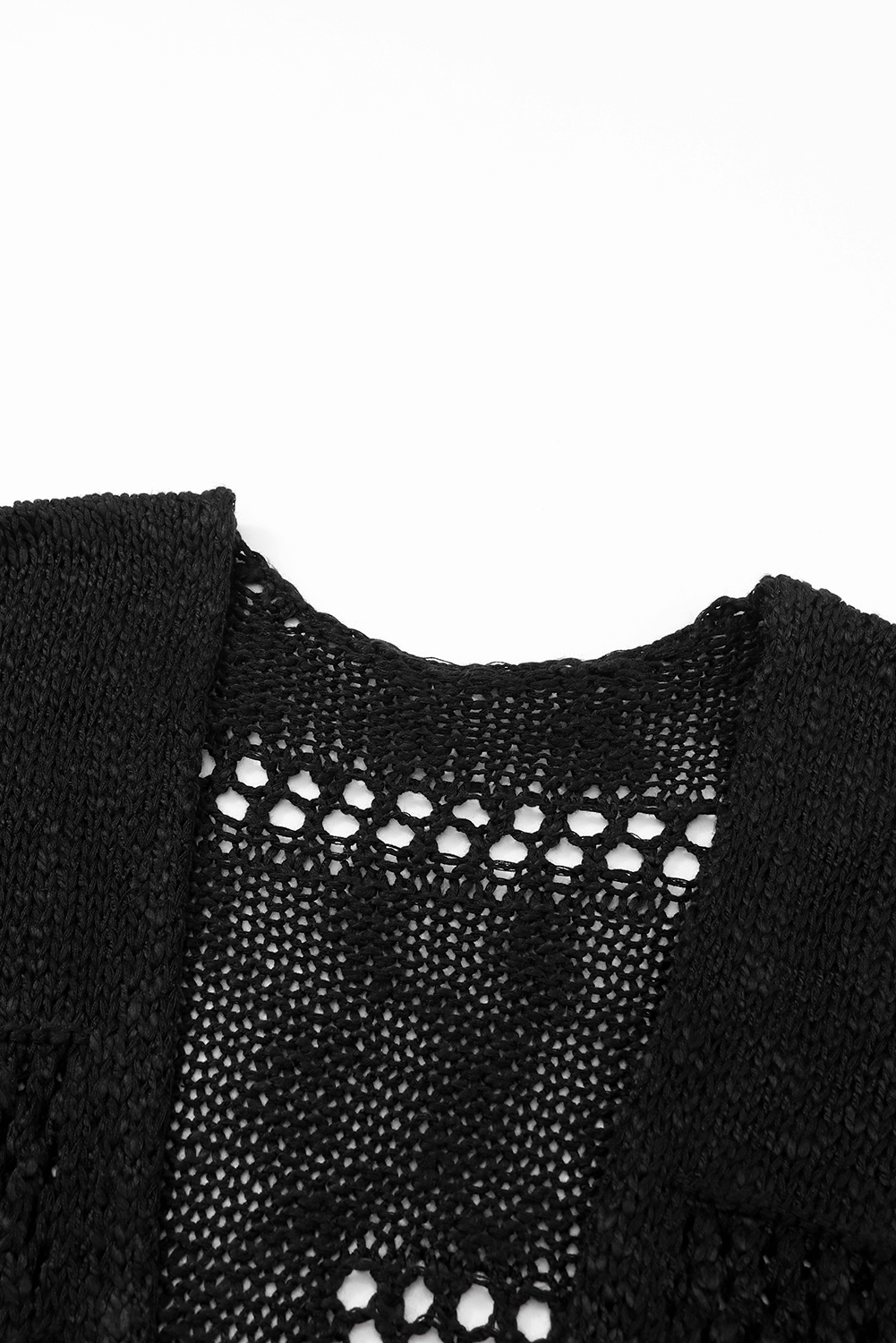Black Casual Hollowed Knit Dolman Sleeve Cardigan - loveforevers