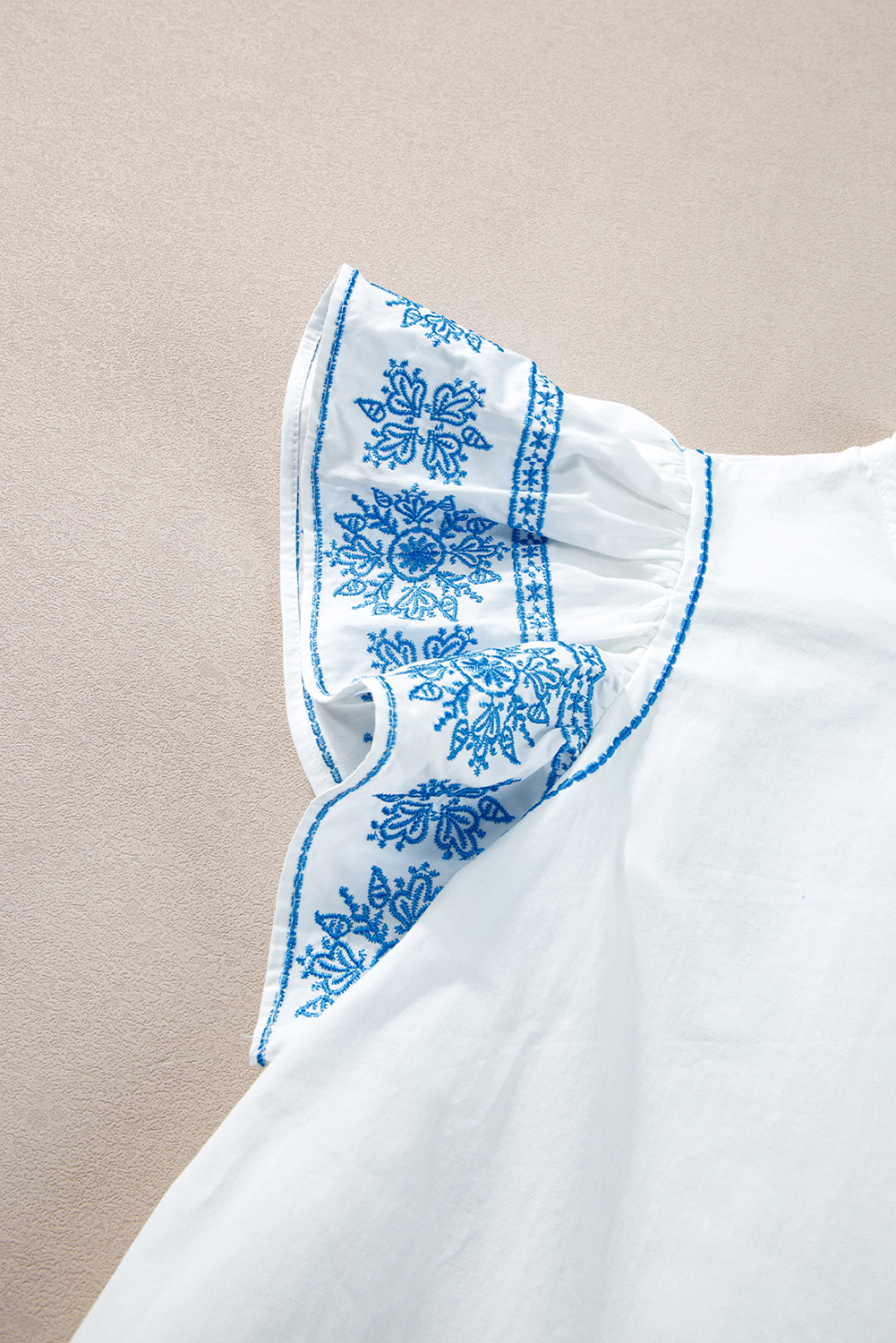 White Embroidered Ruffled Sleeve Frilled Collar Blouse - loveforevers