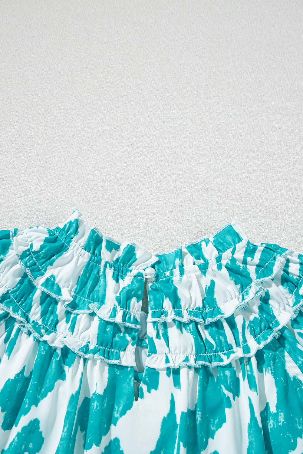 Sky Blue Abstract Print Frilled Crewneck Loose Fit Blouse - loveforevers