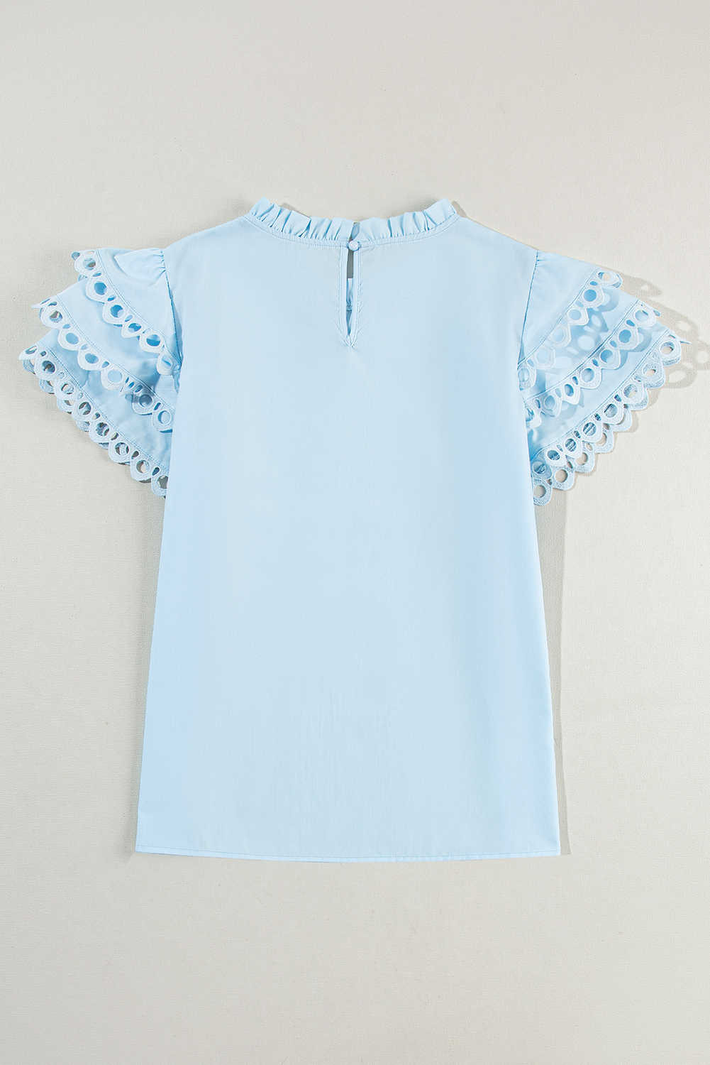 Beau Blue Layered Ric Rac Cap Sleeve Filled Neck Blouse - loveforevers