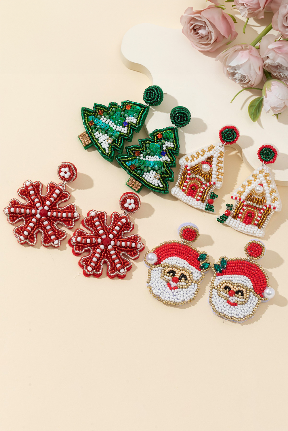 Gold Pearl Gemstone Embellished Beading Santa Claus Earrings - loveforevers
