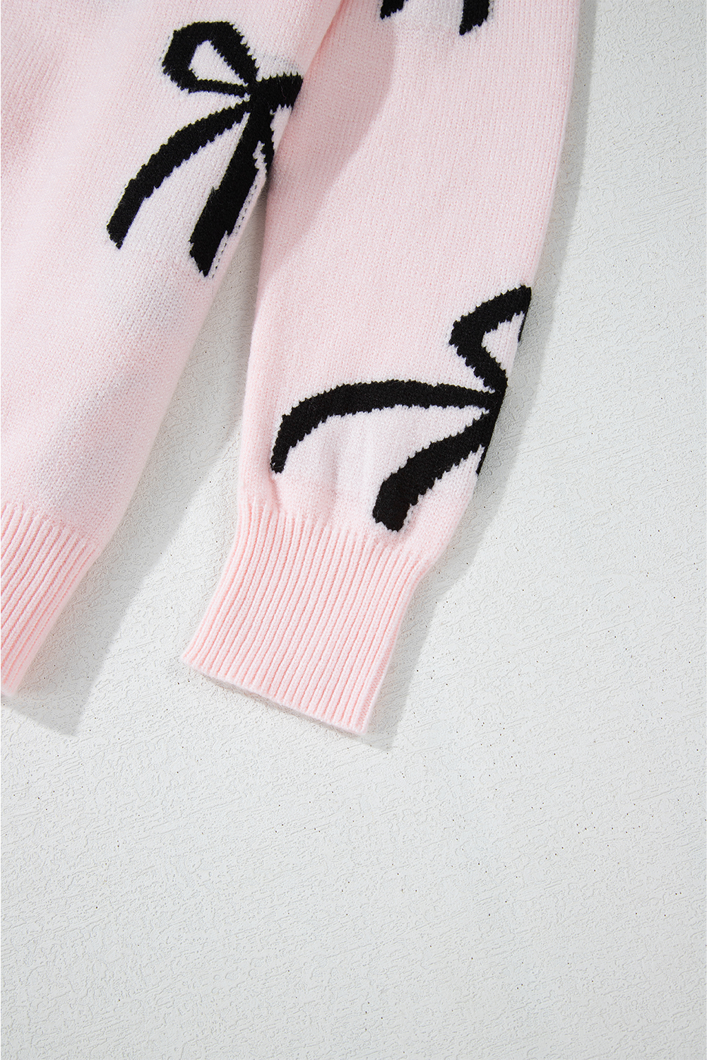 Light Pink Bow Pattern Knitted Loose Fit Sweater - loveforevers