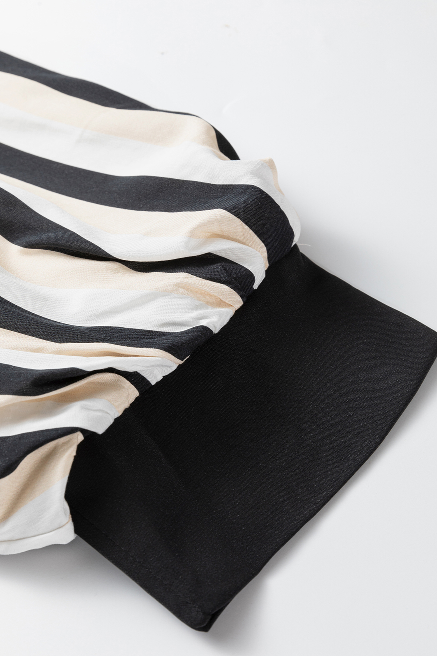 Black Stripe 3/4 Puff Sleeve Shirt Style Button Down Midi Dress - loveforevers