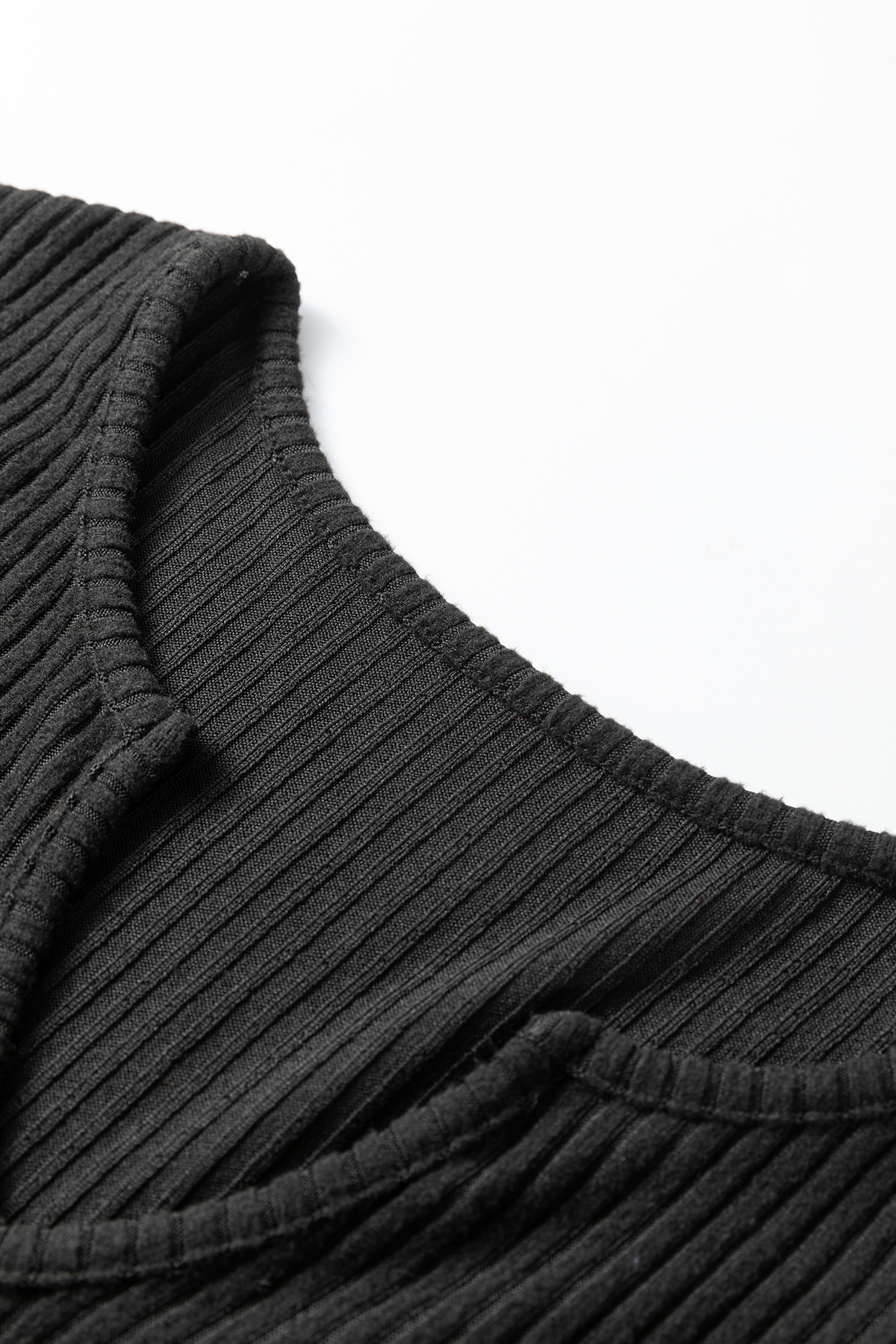 Black Ribbed Notched Neck Knit Long Sleeve Leggings Two Pieces Lounge Set - loveforevers