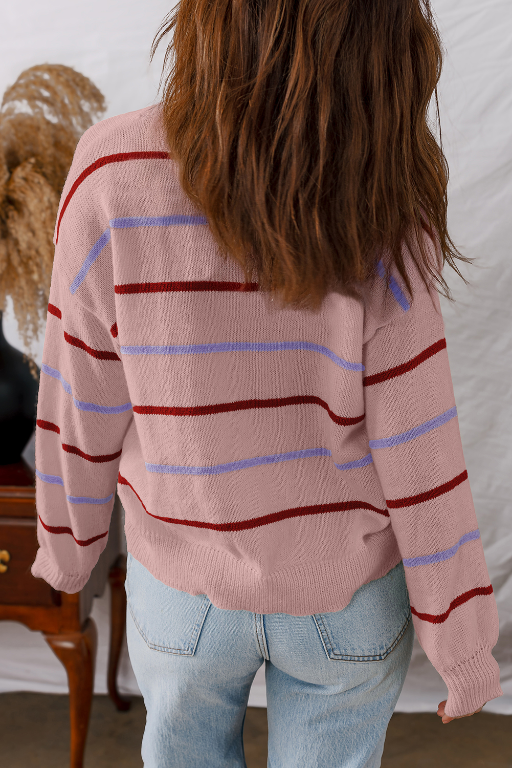 Multicolour Striped Buttoned Front V Neck Drop Shoulder Cardigan Sweater - loveforevers