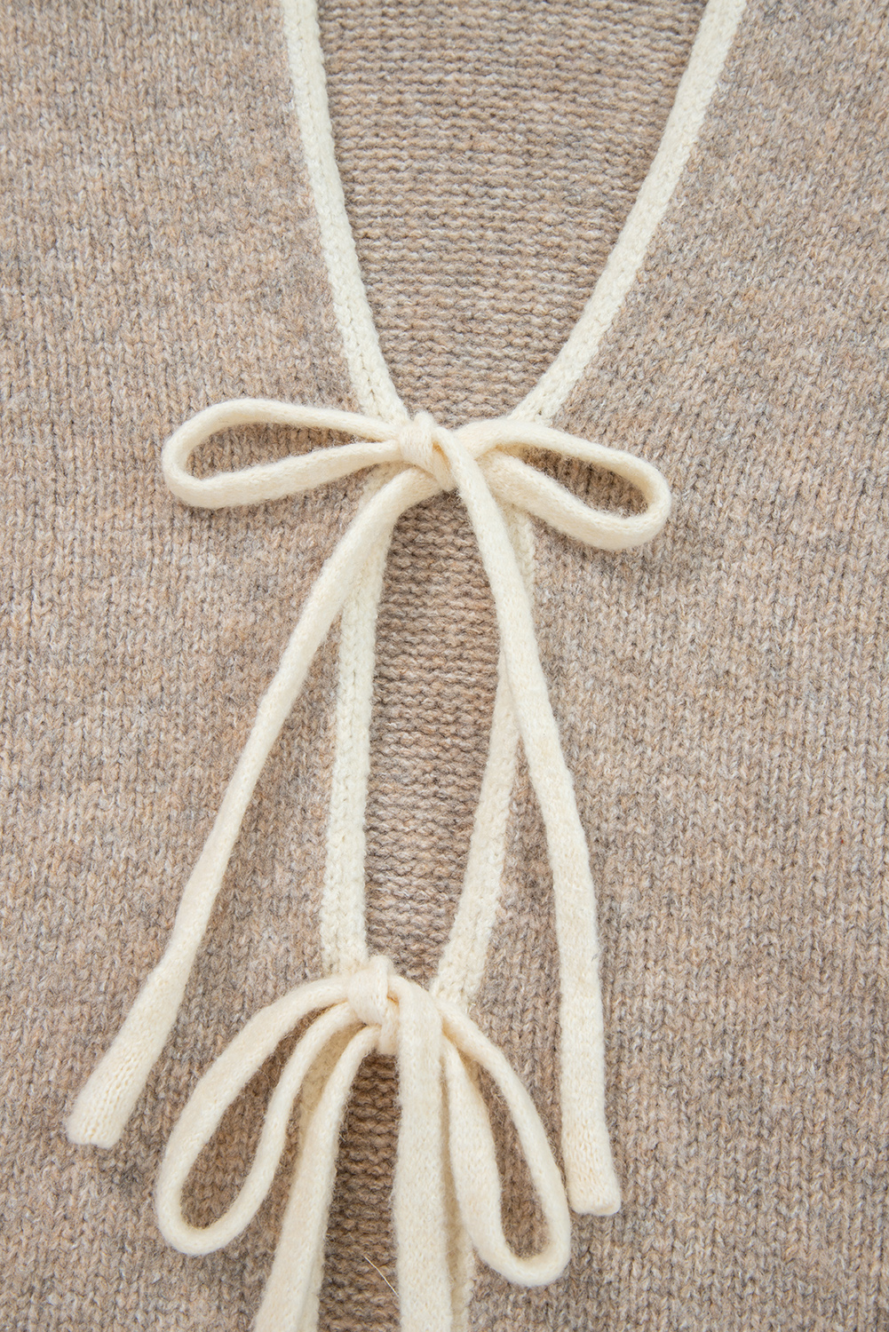 Pale Khaki Tied Front Drop Shoulder Chunky Casual Cardigan - loveforevers