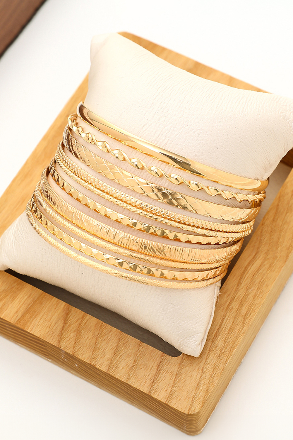 Gold 10pcs Textured Twisted Stackable Alloy Bracelet Set - loveforevers