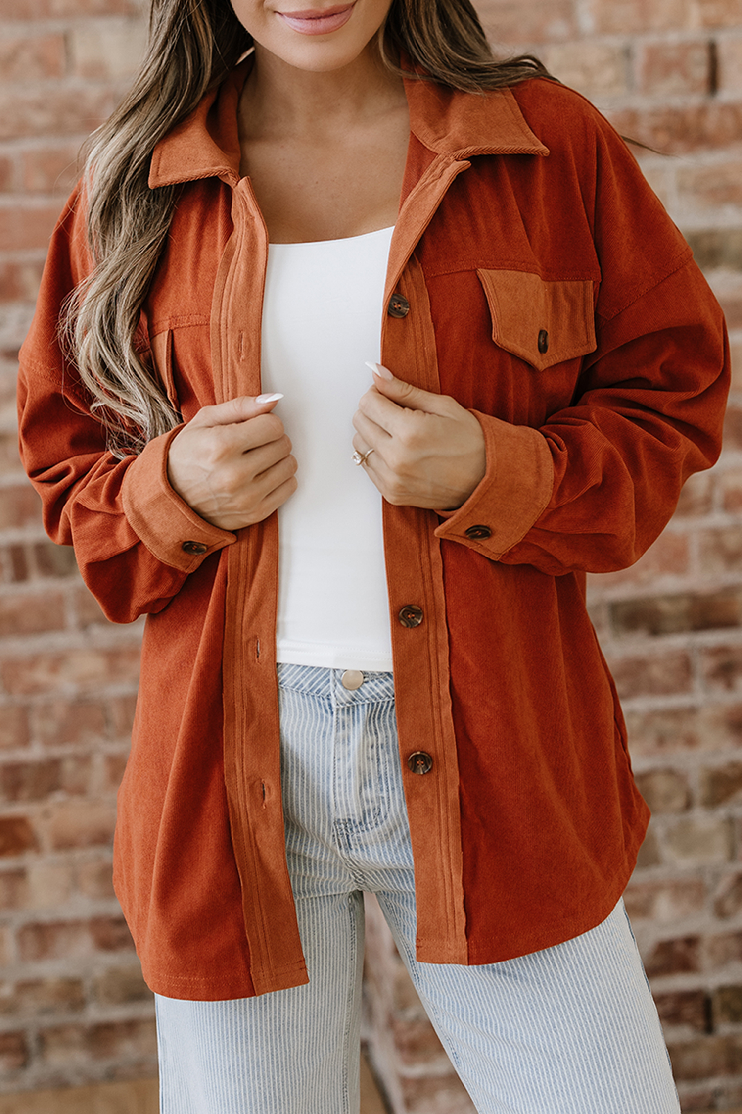 Gold Flame Velvet Flap Pockets Drop Shoulder Casual Shacket - loveforevers