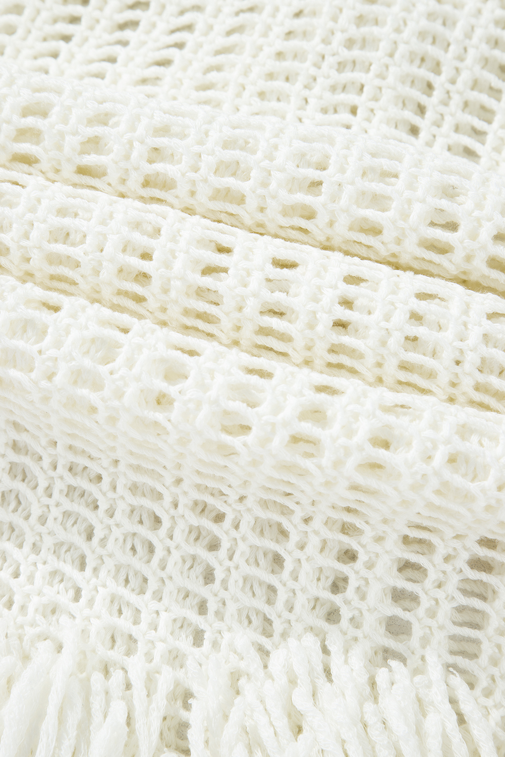 White Crochet Fishnet Fringed Edge V Neck Beach Cover Up - loveforevers