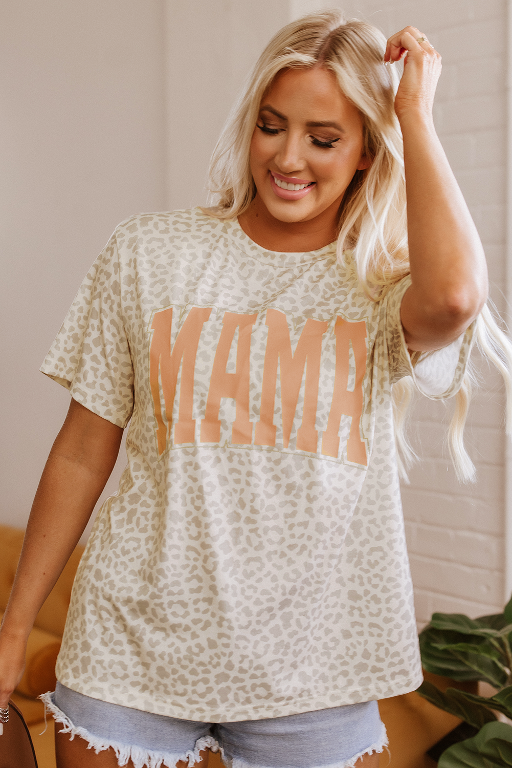 Yellow MAMA Letter Graphic Leopard Loose Tee - loveforevers