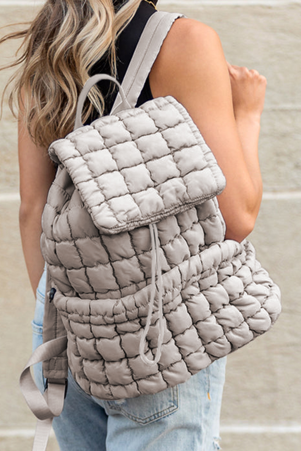 Black Solid Flapped Quilted Puffer Backpack - loveforevers