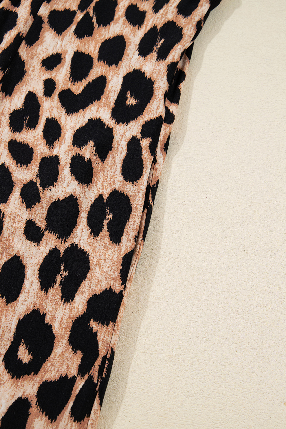 Four Leaf Clover Collared V Neck Smocked Detail Contrast Leopard Trim Bracelet Sleeve Long Dress - loveforevers