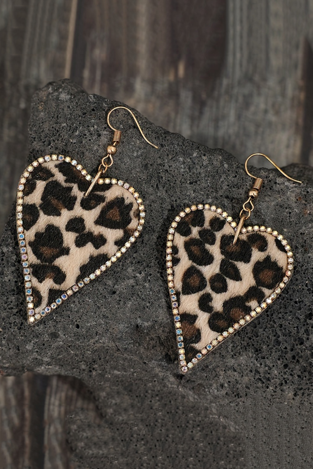 Multicolour Rhinestone Edge Leopard Print Heart Shape Earrings - loveforevers