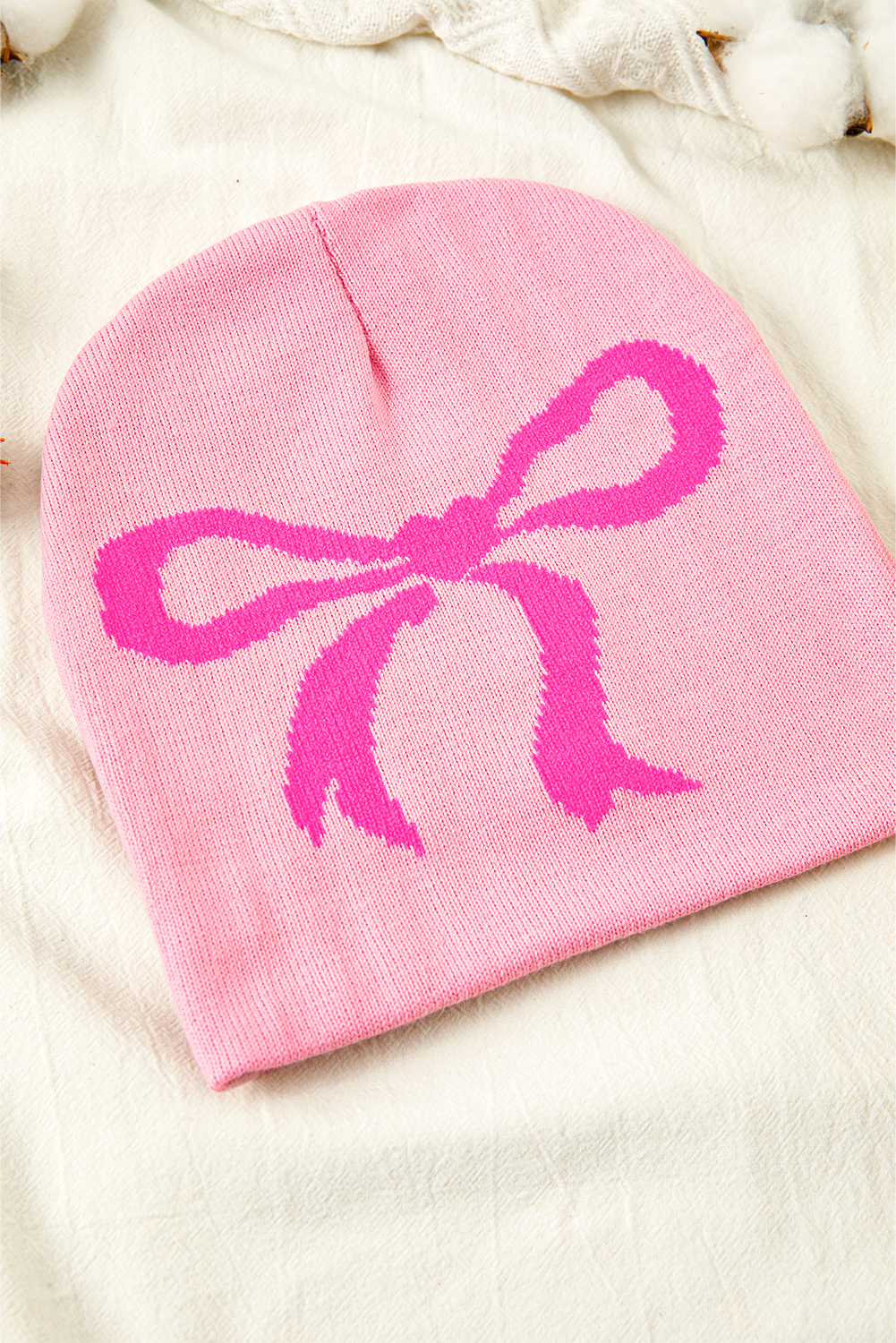 Pink Ribbon Bow Print Soft Knit Beanie - loveforevers
