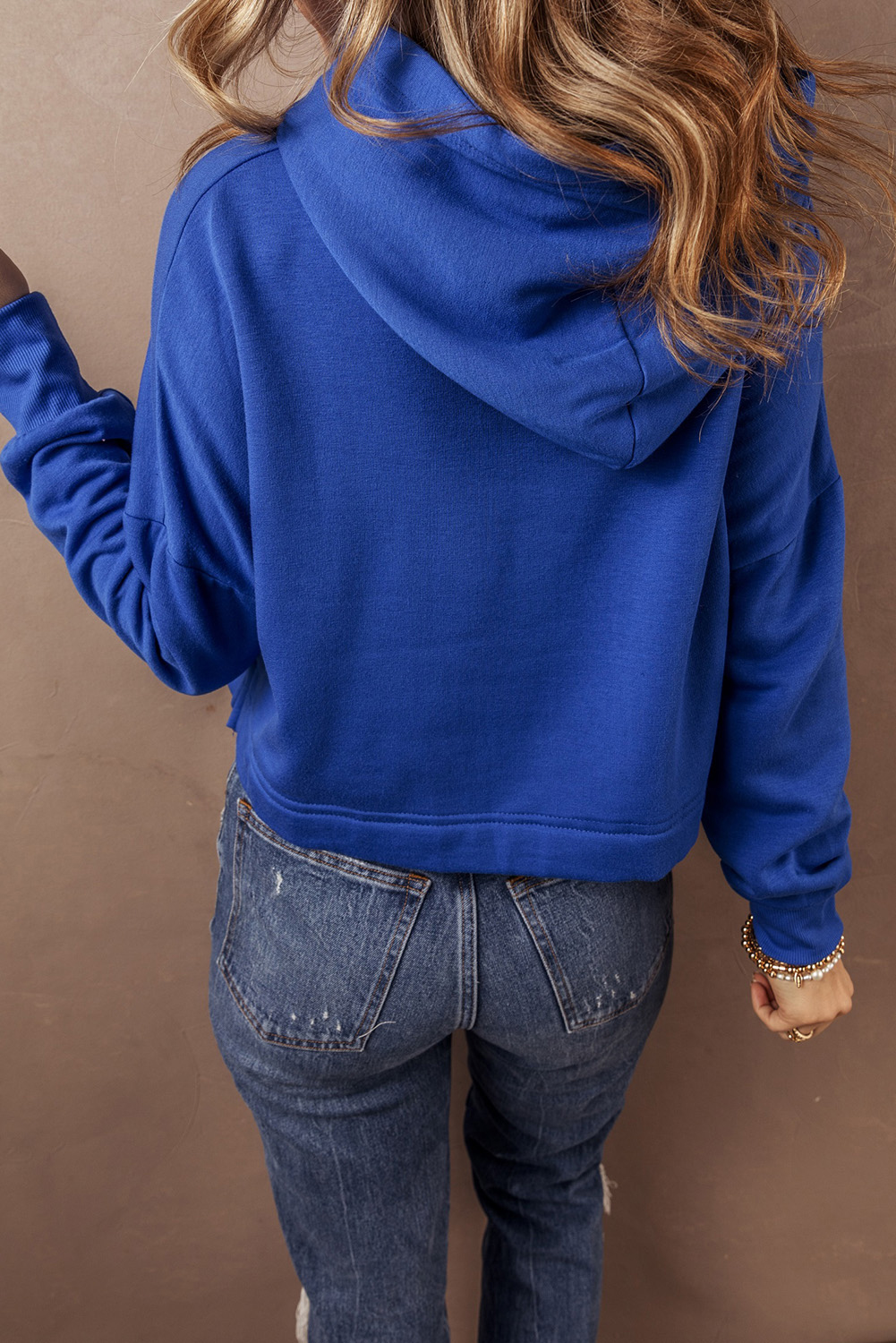 Black Solid Drop Shoulder Drawstring Cropped Hoodie - loveforevers