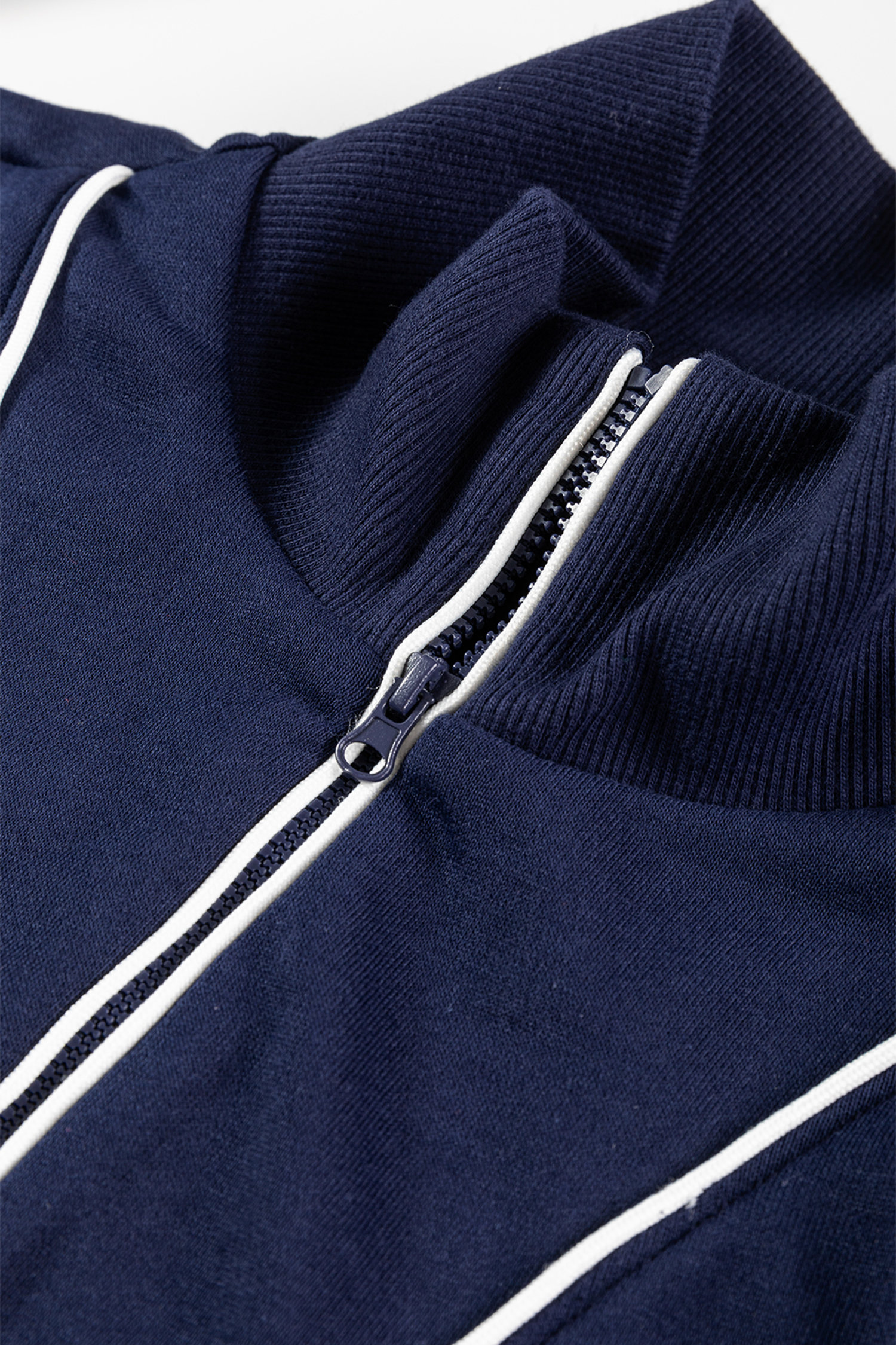 Navy Blue Contrast Piping Zipped Pullover Cropped Pants Set - loveforevers