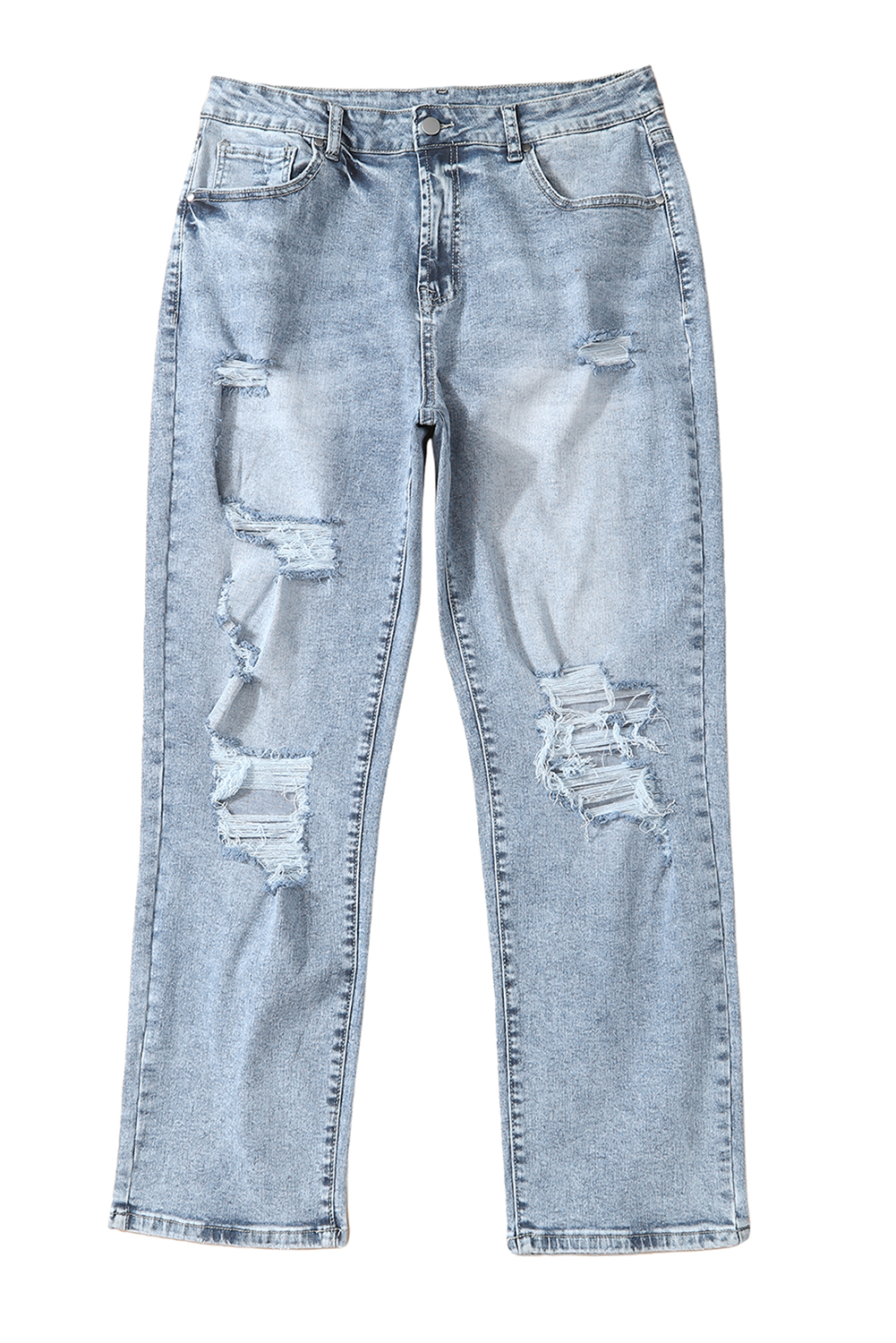 Sky Blue Light Wash Frayed Slim Fit High Waist Jeans - loveforevers
