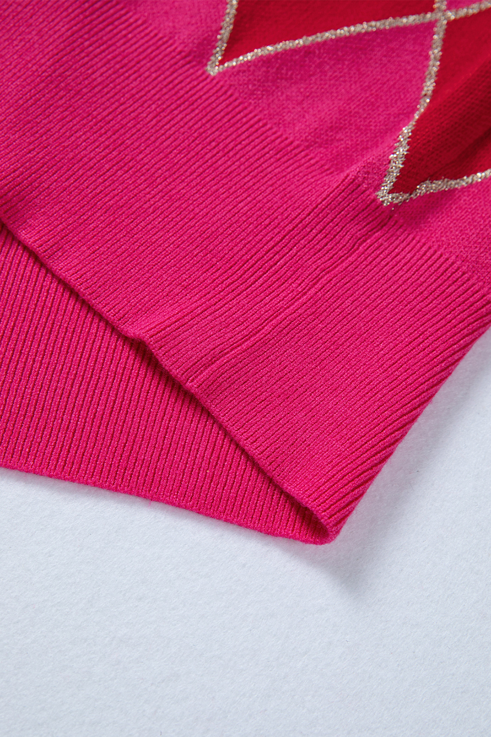 Rose Glitter Trim Rhombus Pattern Knit Sweater Vest - loveforevers
