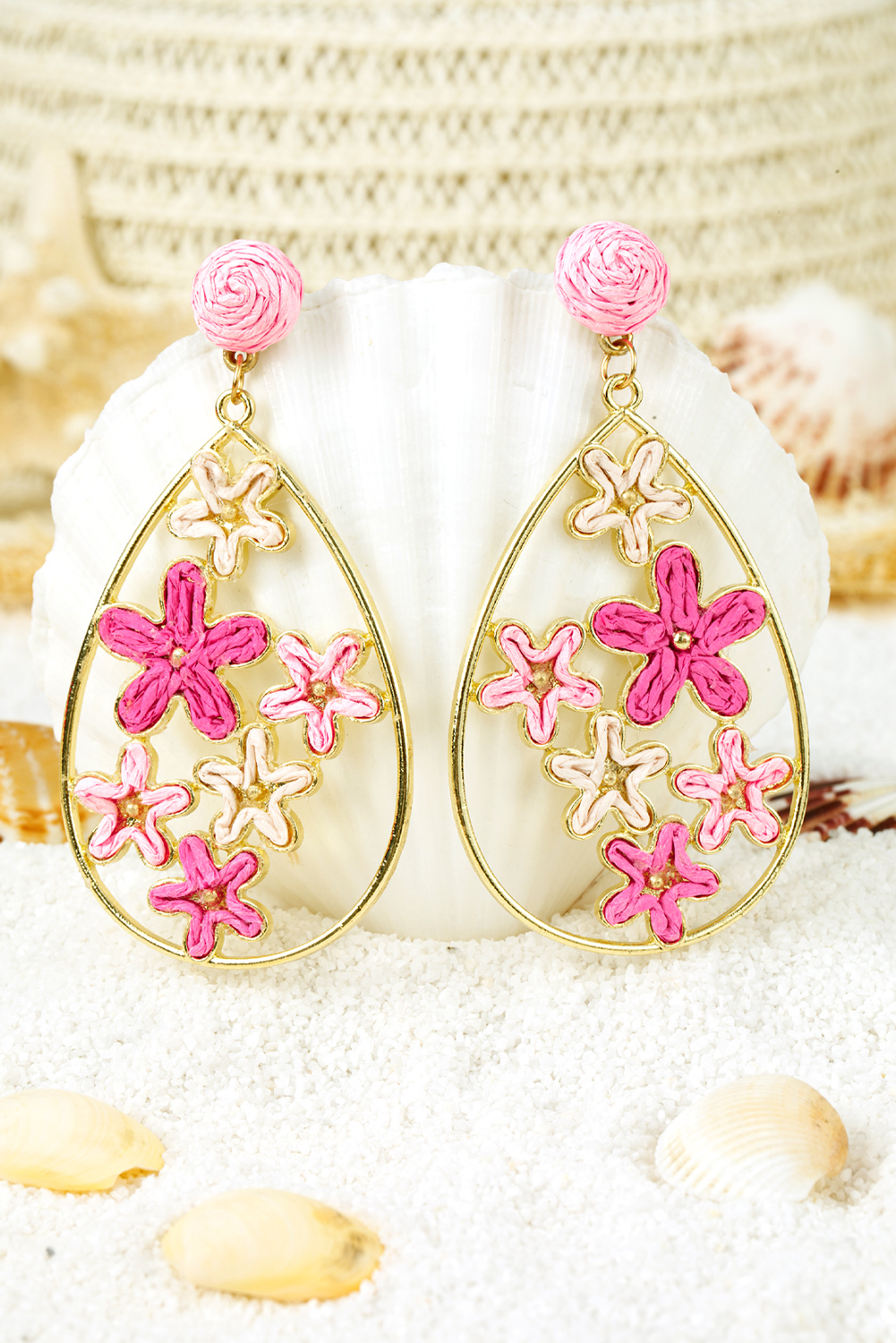 Rose Red Flower Plaited Gold Plated Waterdrop Earrings - loveforevers