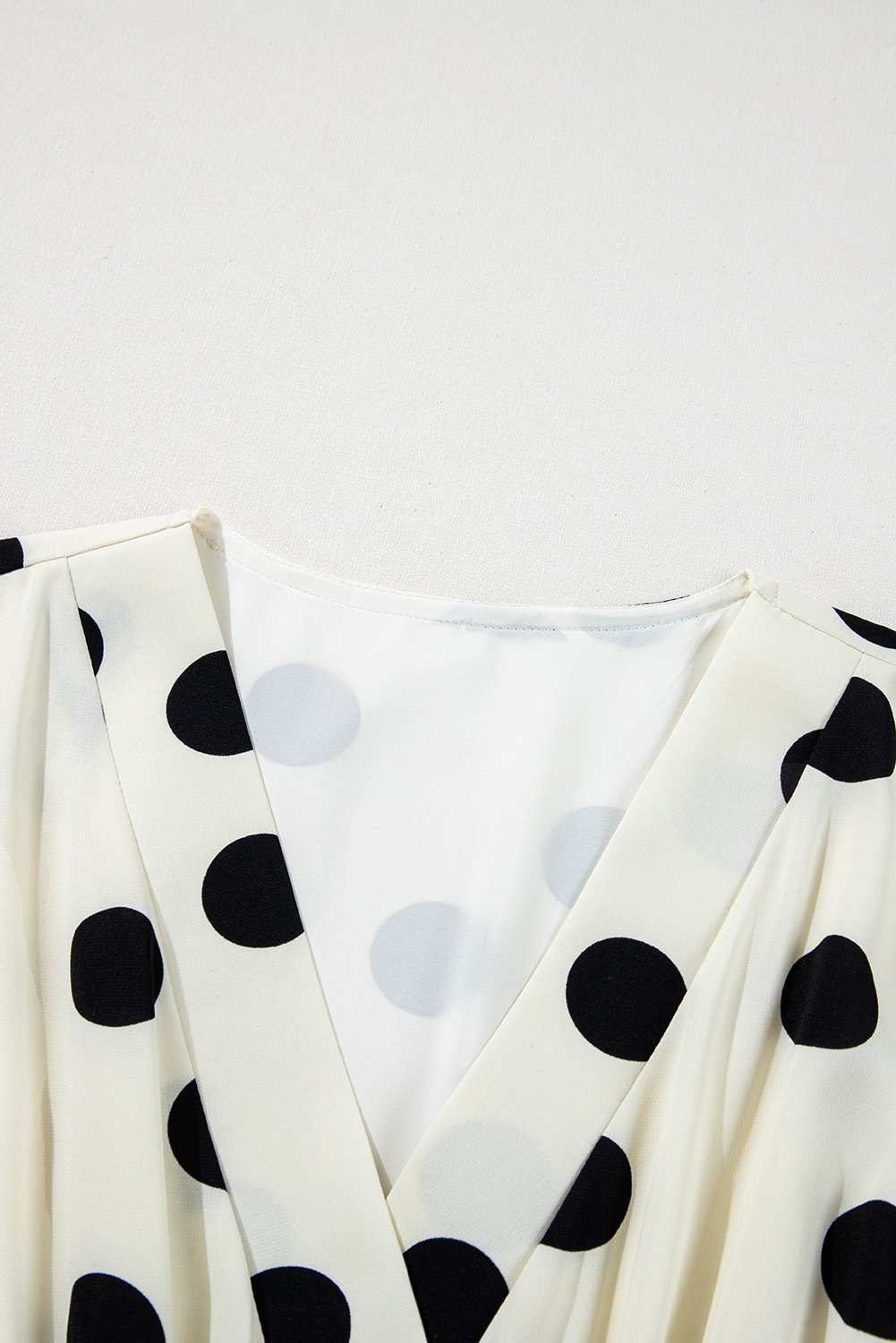 Beige Polka Dot Printed Surplice V Neck Puff Sleeve Mini Dress - loveforevers