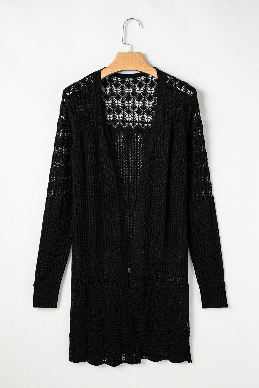 Black Crochet Hollow Out Open Front Cardigan - loveforevers