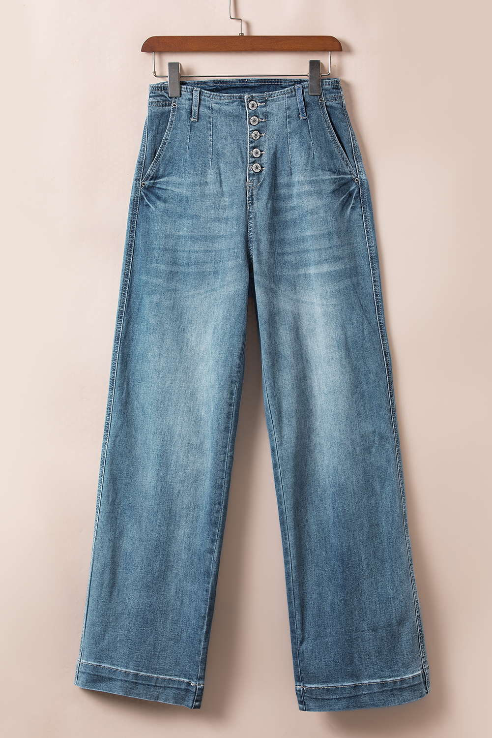 Dusk Blue Multi Buttons Medium Wash Straight Loose Leg Jeans - loveforevers