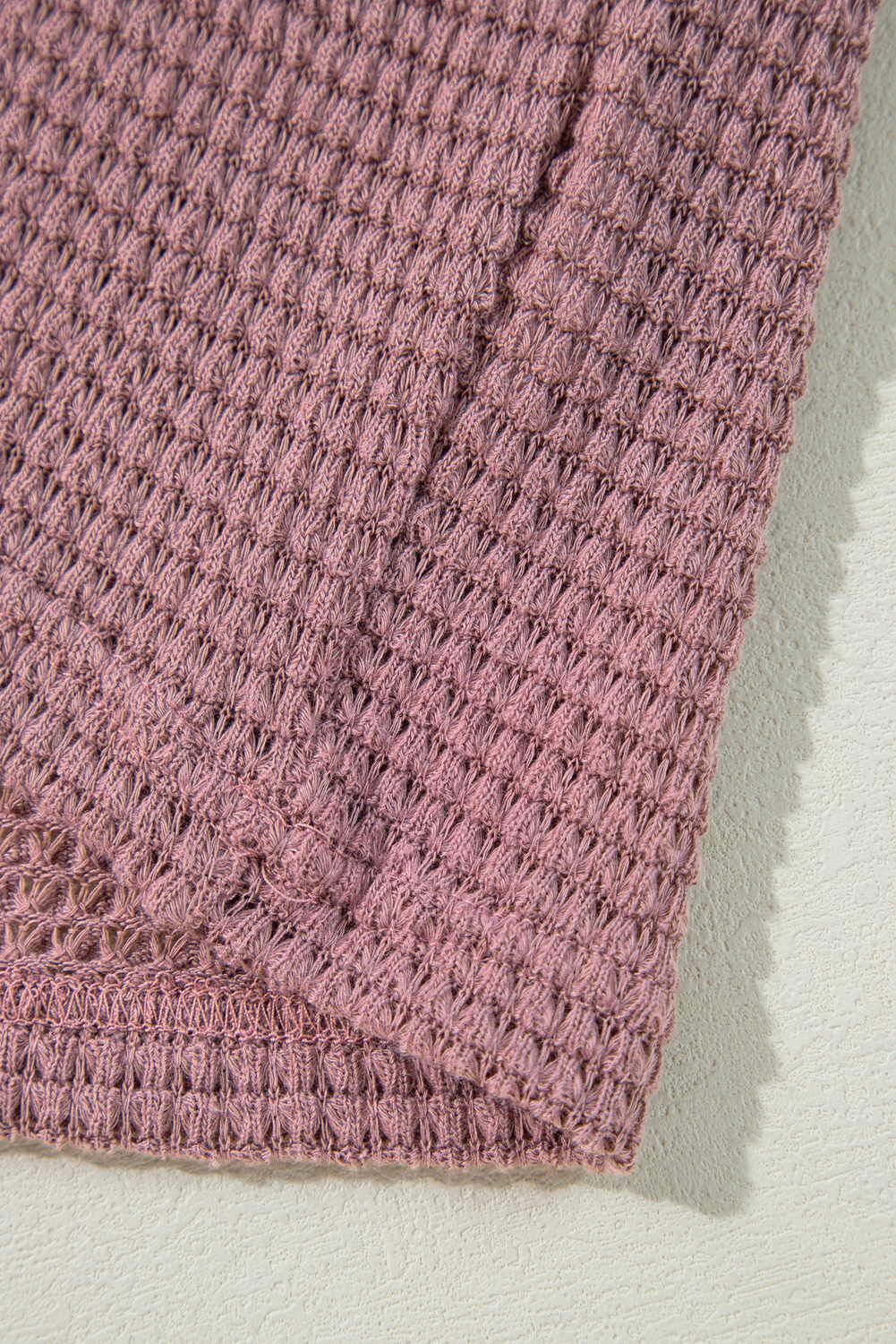 Pink Waffle Knit V Neck Long Sleeve Babydoll Top - loveforevers