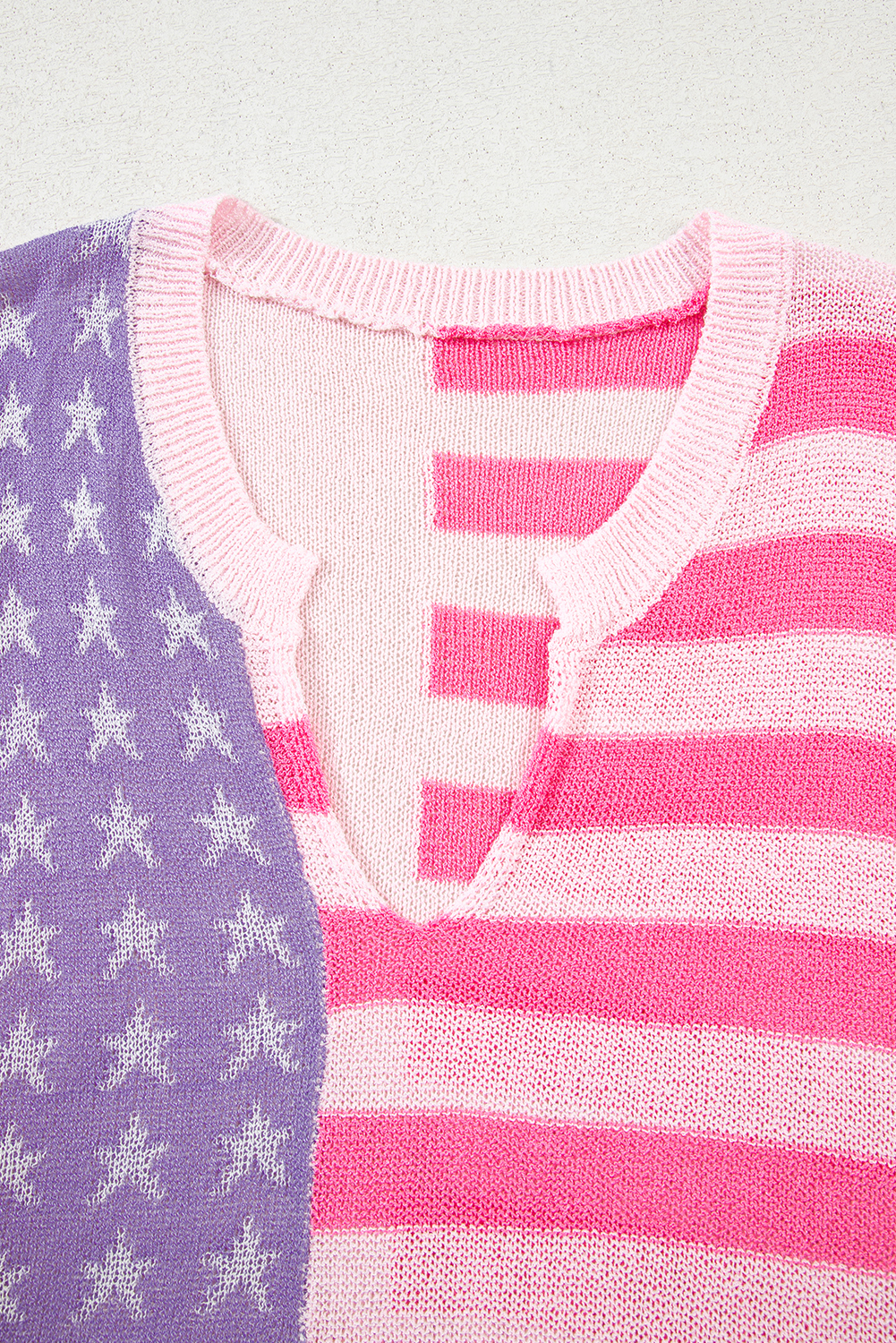Beige USA Flag Notched Neckline Loose Sweater Vest - loveforevers