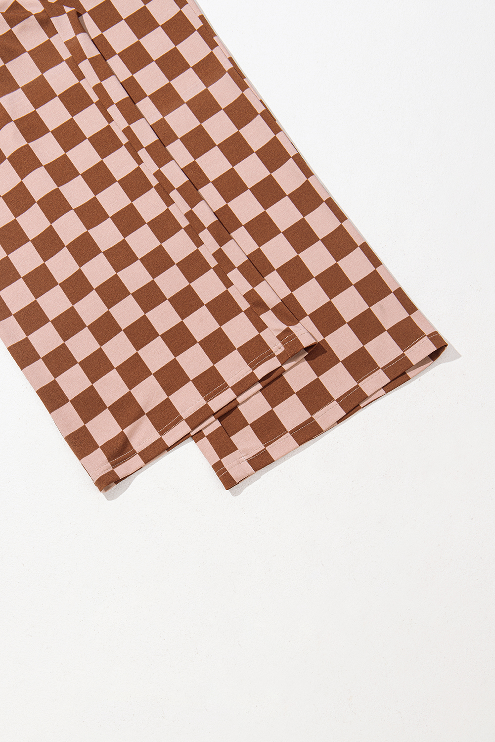 Khaki Checkered Elastic High Waist Loose Casual Pants - loveforevers