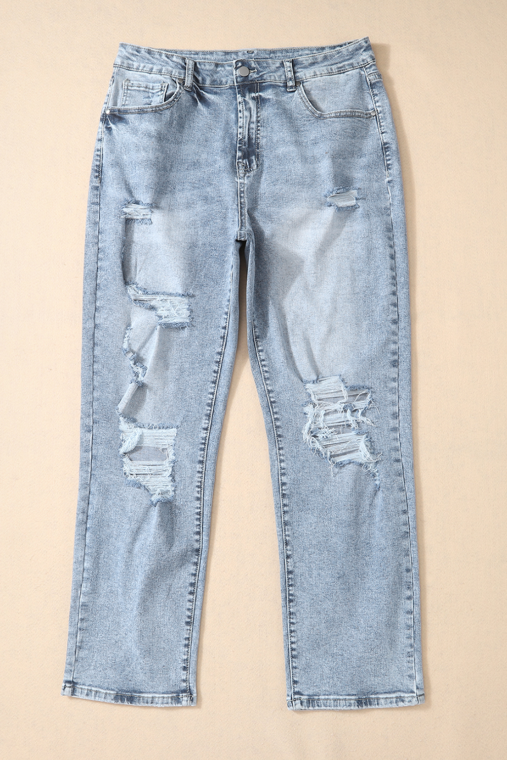 Sky Blue Light Wash Frayed Slim Fit High Waist Jeans - loveforevers