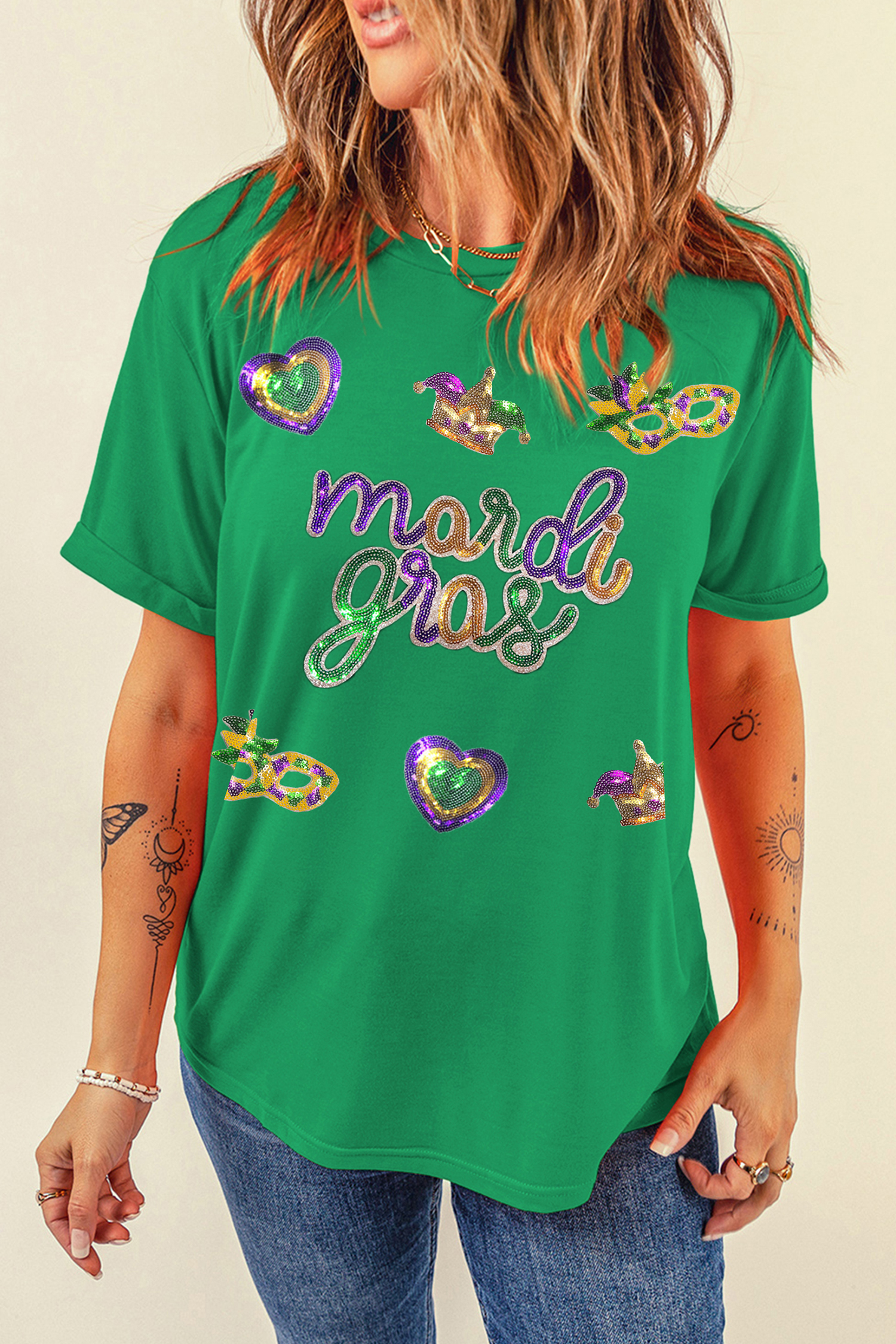 Bright Green Glitter Mardi Gras Mask Graphic T Shirt - loveforevers