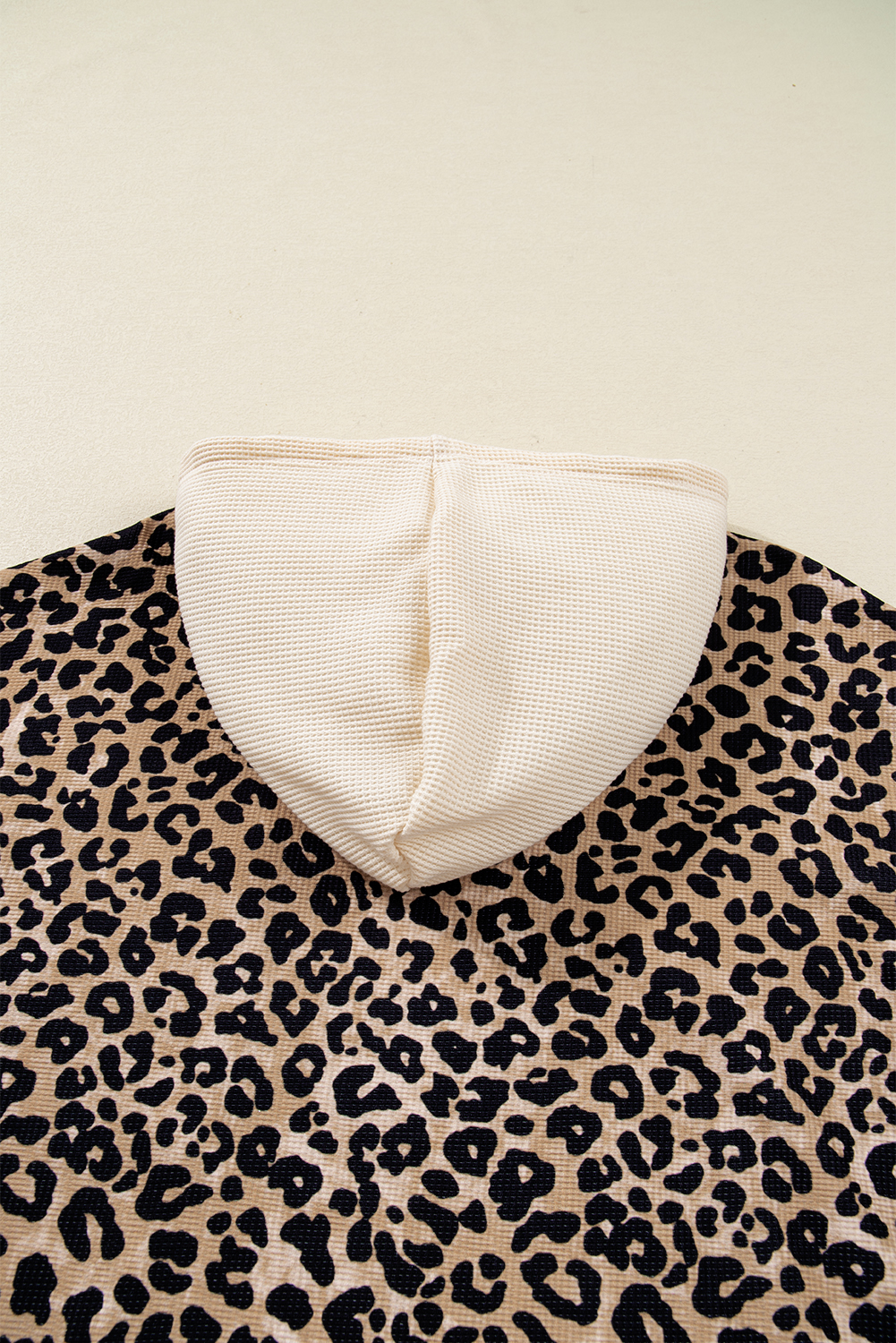 Leopard Print Waffle Contrast Kangaroo Pocket Hooded Sweatshirt - loveforevers