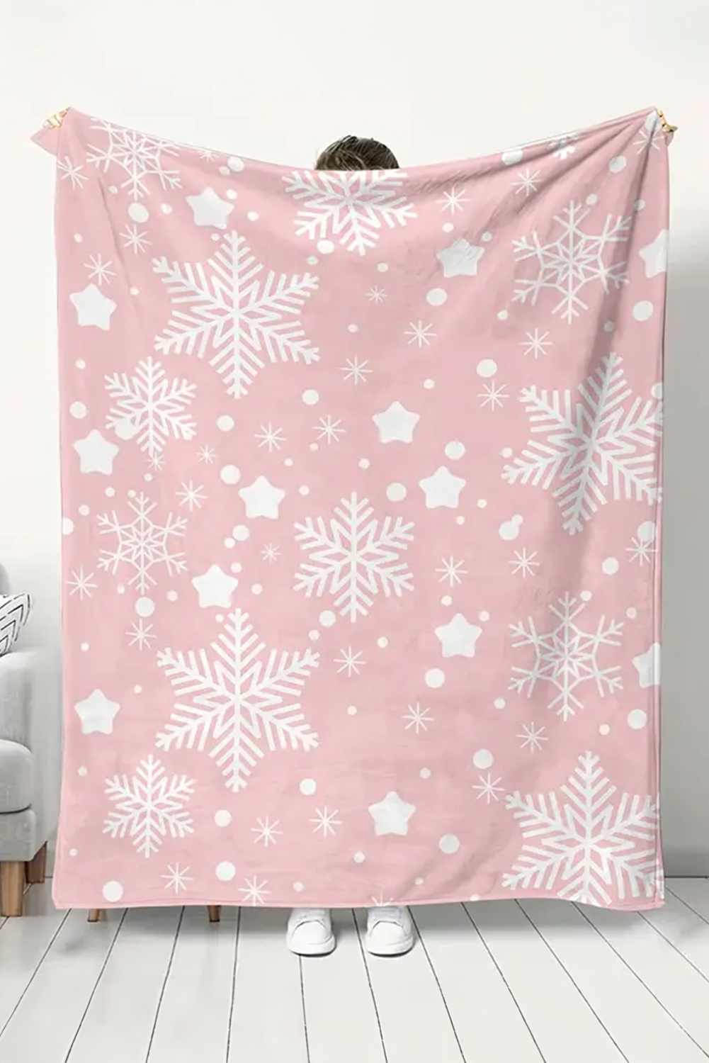 Pink Christmas Snowflake Print Cozy Plush Blanket - loveforevers