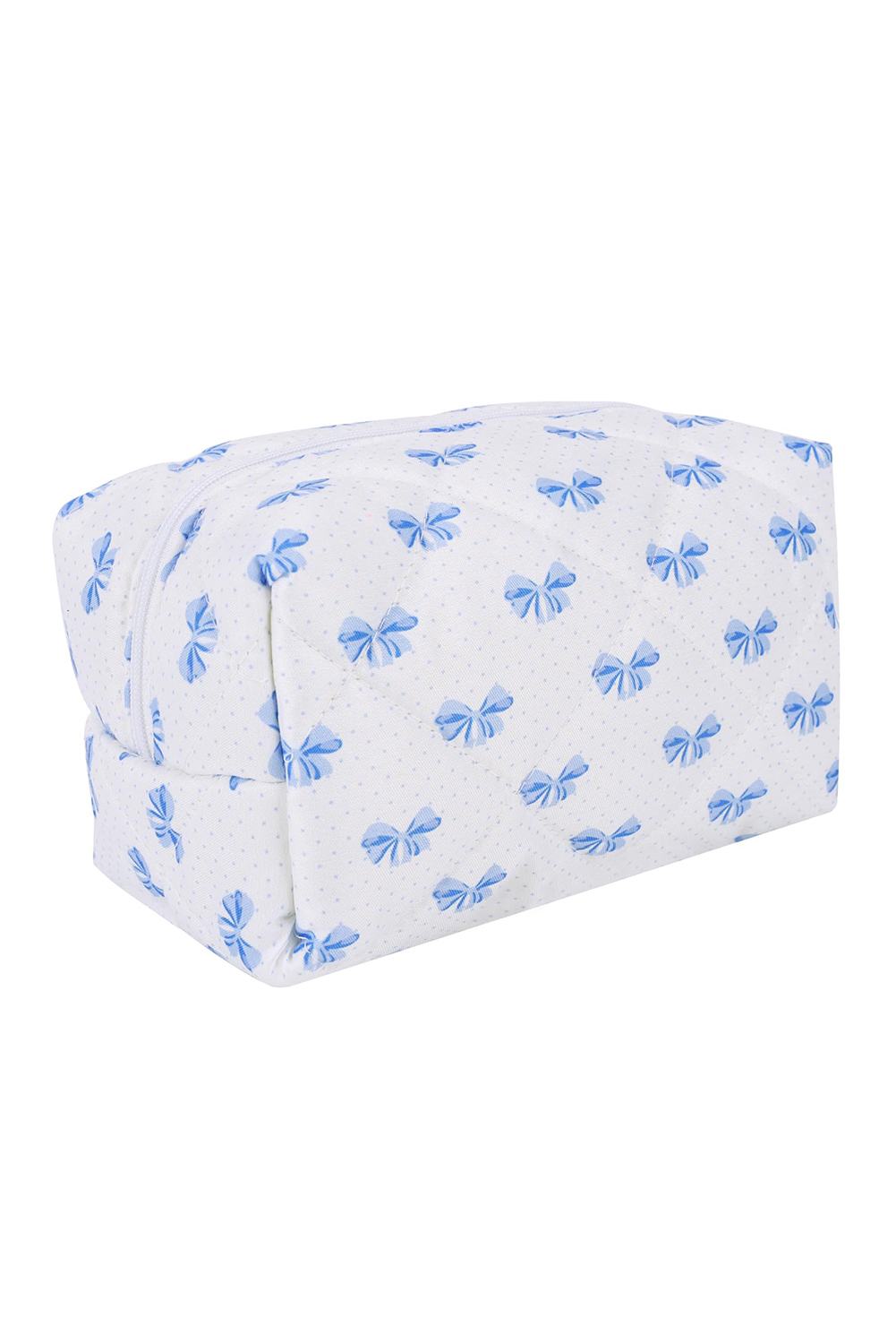 Sky Blue Bow Knot Quilted Zipper Makeup Bag - loveforevers