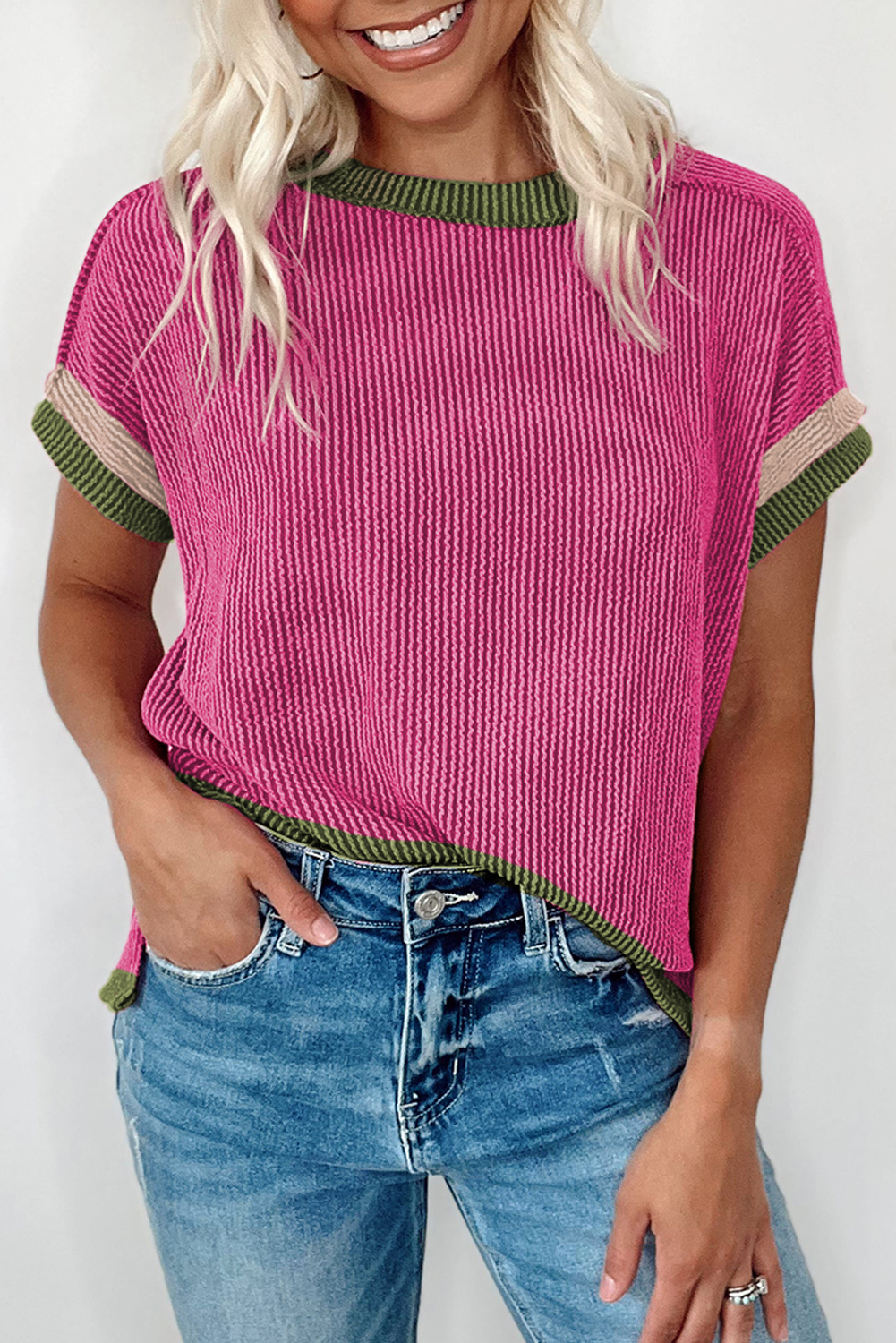 White Textured Knit Exposed Stitching T-shirt - loveforevers