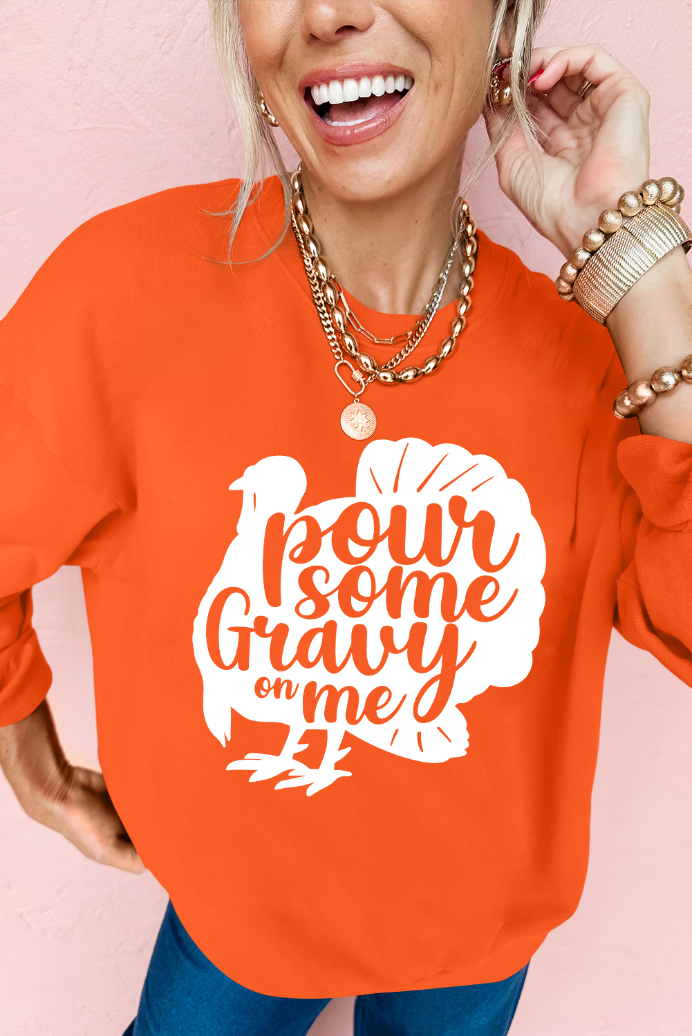 Orange Pour Some Gravy On Me Turkey Thanksgiving Graphic Sweatshirt - loveforevers