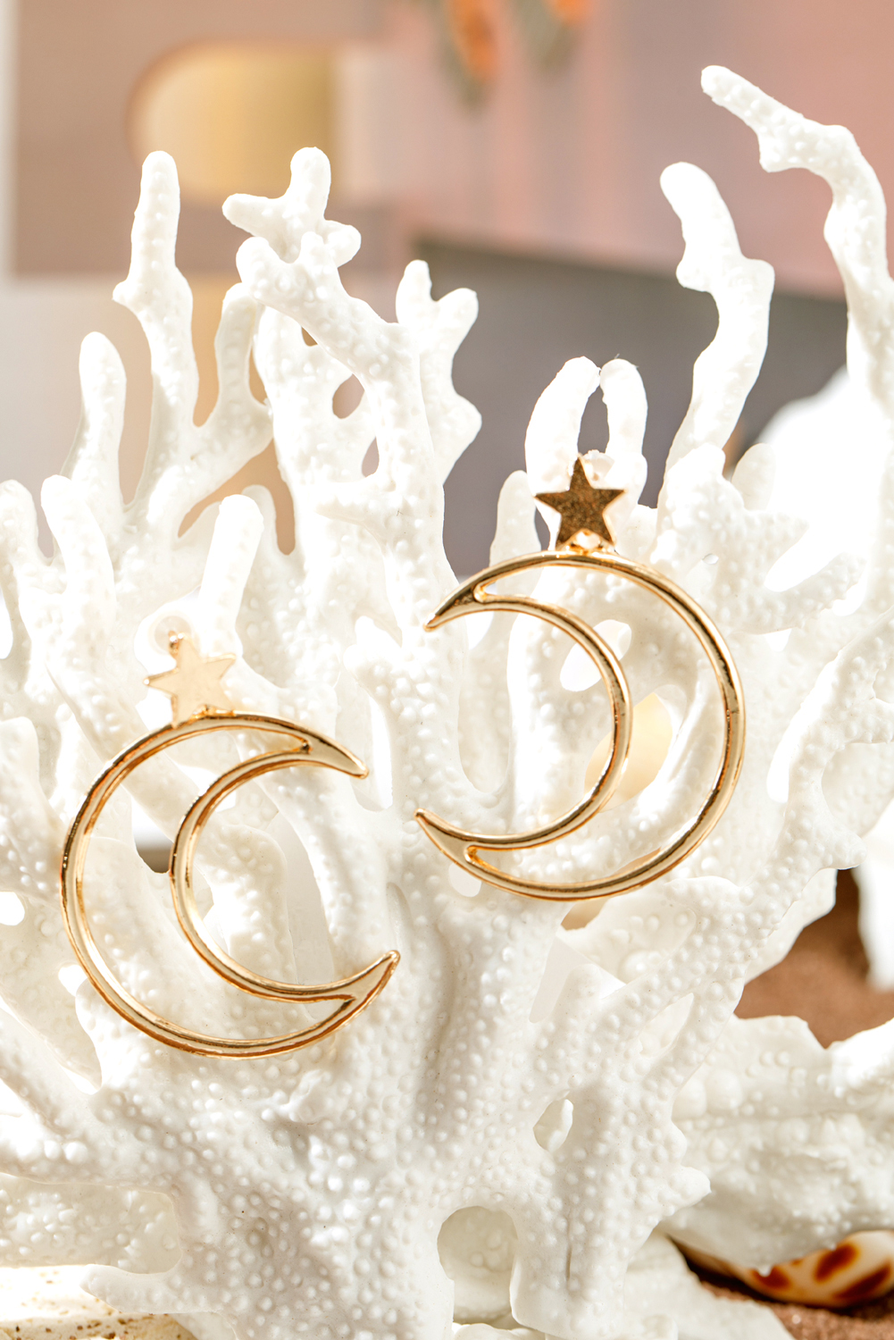 Gold Star and Moon Plated Alloy Earrings - loveforevers